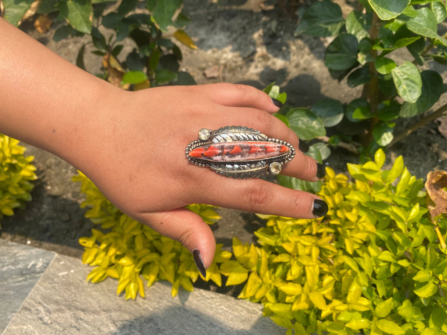 Shiny Spiny Orange Oyster Adjustable Ring, Handmade ring, Antique Ring, Gift ideas.