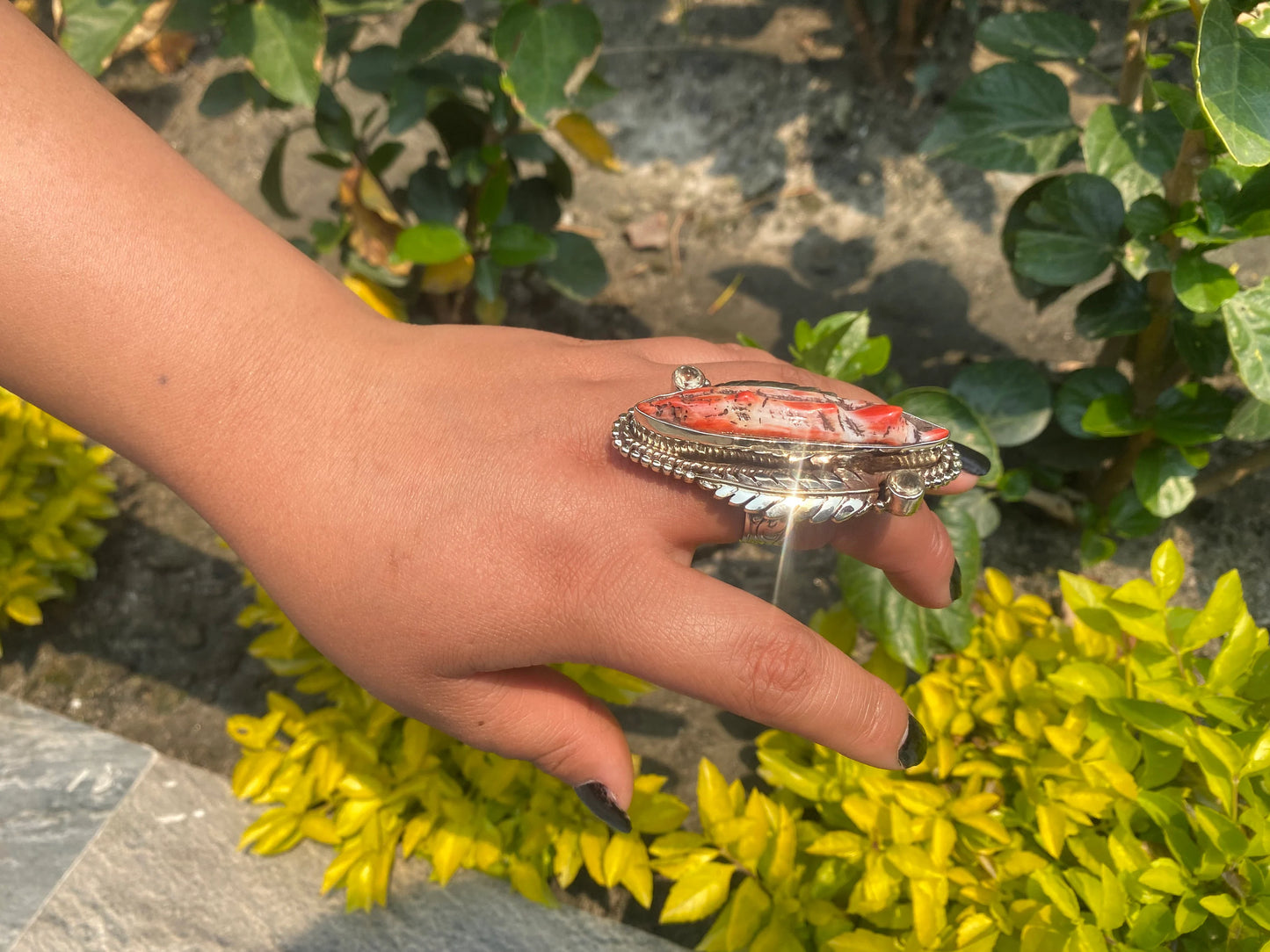 Shiny Spiny Orange Oyster Adjustable Ring, Handmade ring, Antique Ring, Gift ideas.