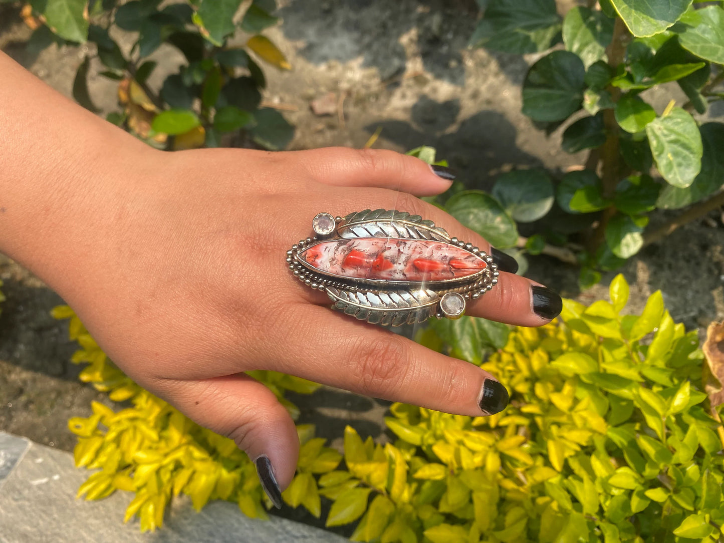 Shiny Spiny Orange Oyster Adjustable Ring, Handmade ring, Antique Ring, Gift ideas.