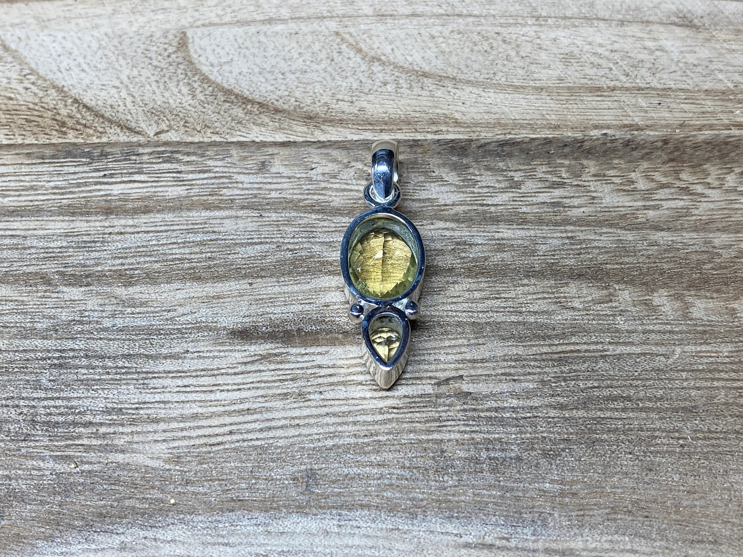 Silver Overlay Small Pendant, Faceted Green Amethyst Gemstone, Teardrop & Oval Shape, Handmade, Birthstone, for Necklace, Himalayan Jewelry