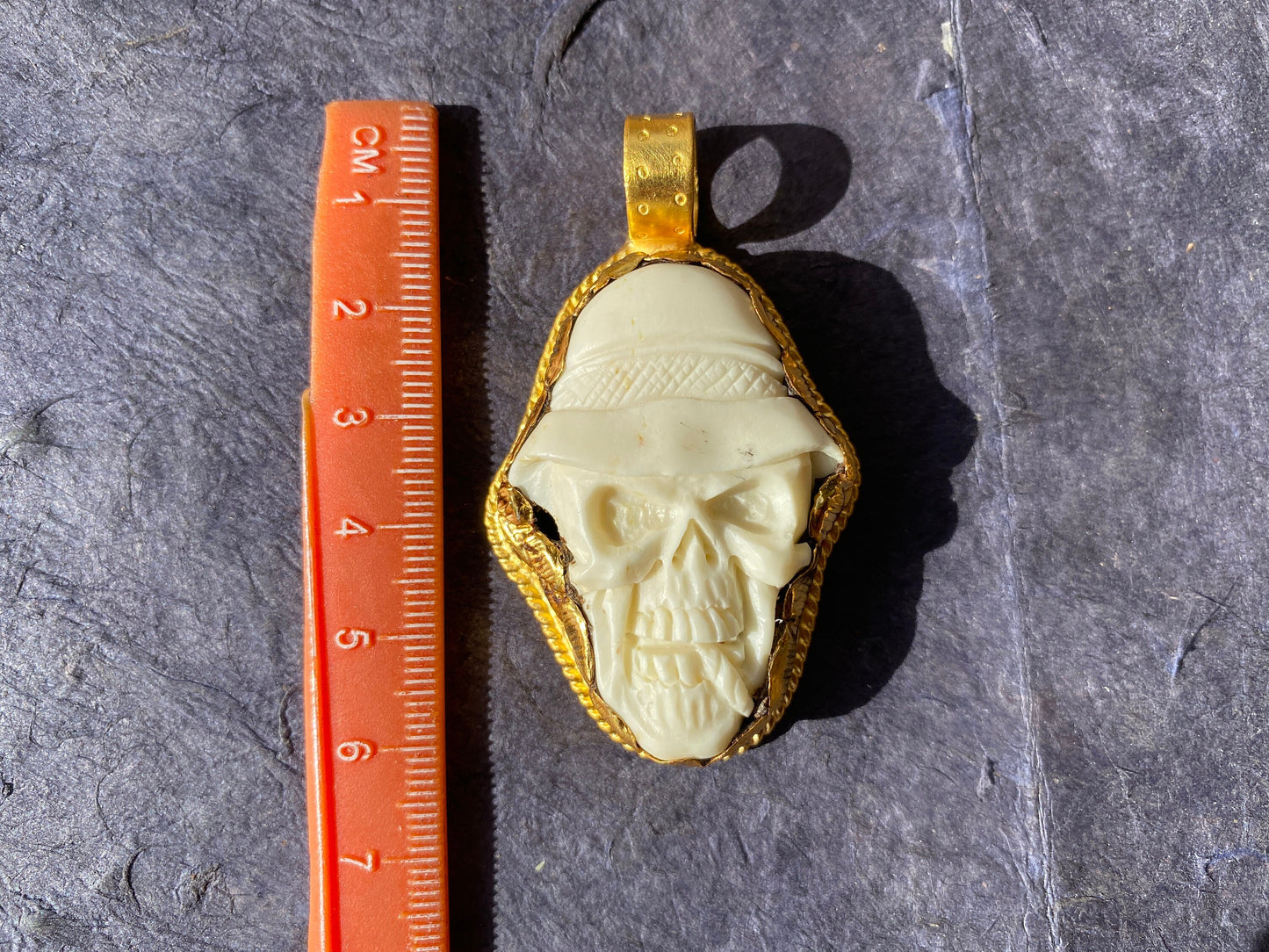Skull Pendant, Hand Carved Buffalo Bone, High Quality 18k Brushed Gold Overlay Non Tarnish, Unisex Skull Pendant, Gift for Him
