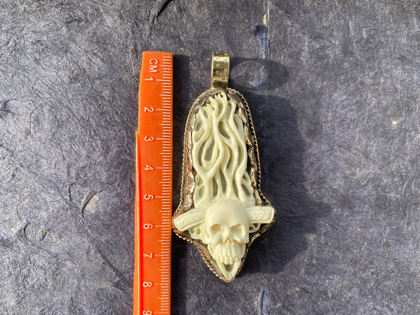 Skull on Fire Carved Bone Pendant, Gothic Jewelry, Fire Skull Jewelry, Unique Rude Jewelry, Unisex Pendant, Skull Jewelry, Gift for Men