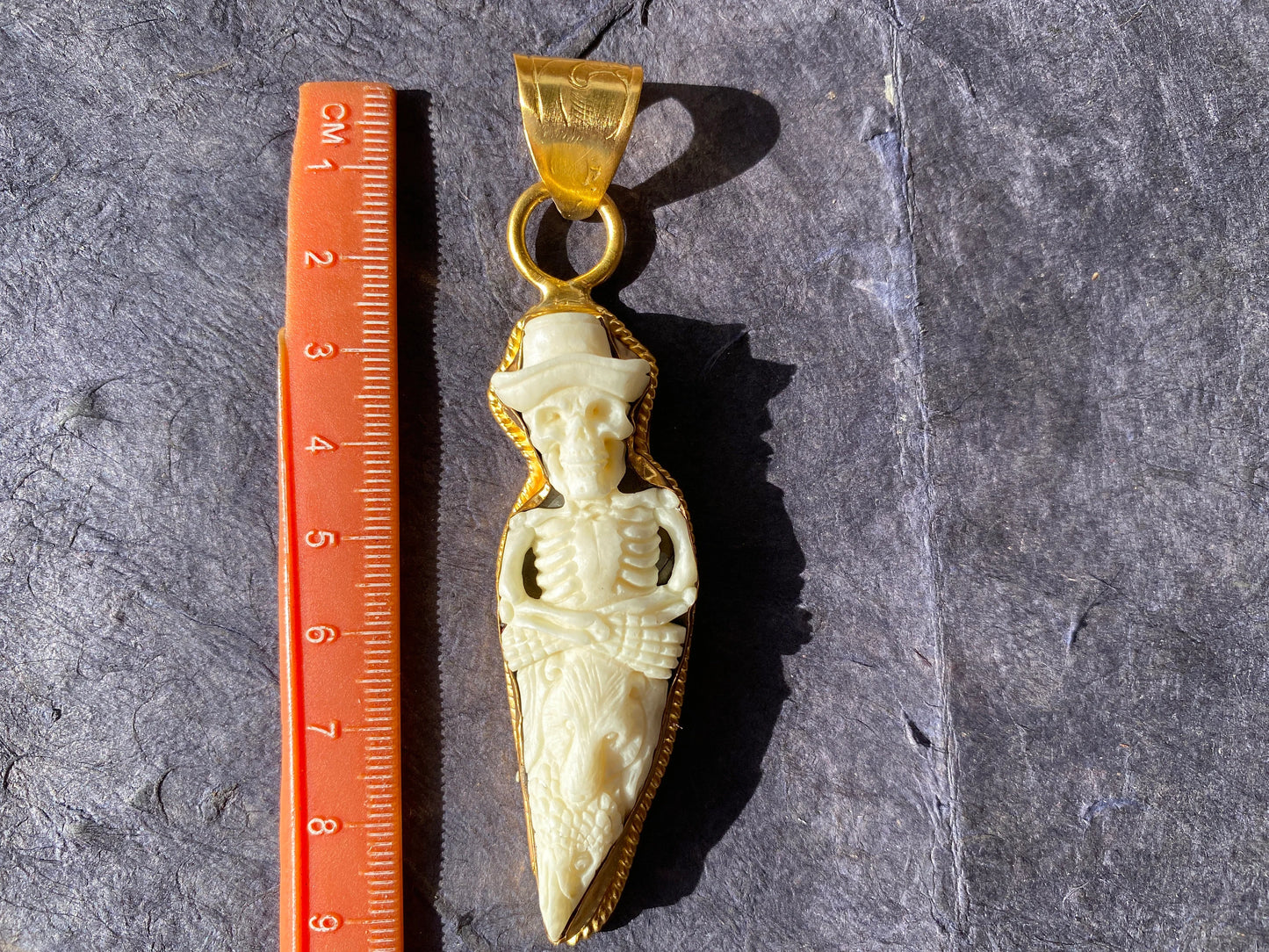 Skull with Bear and Eagle Bone Pendant, Non Tarnish High Quality 18k Brushed Gold Overlay, Unisex Skull Pendant, Clown Pendant, Punk Jewelry