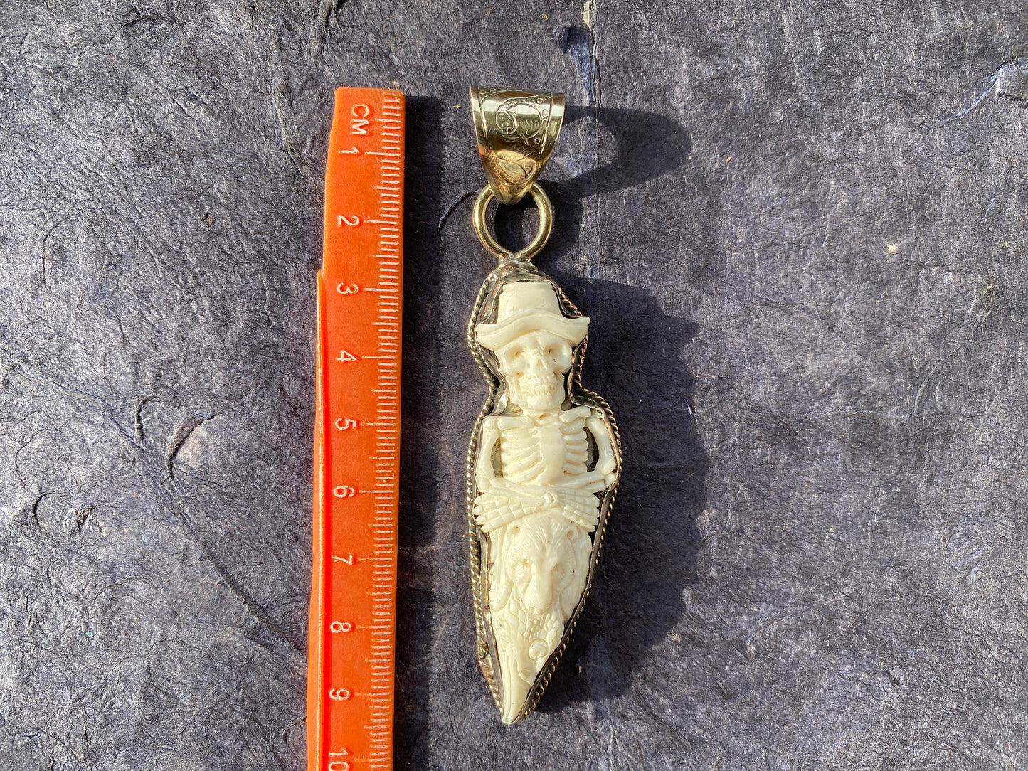Skull with Bear and Eagle Carved Bone Tibetan Silver Pendant, Vampire Skull, Unisex Jewellery, Biker Jewelry, Gothic Jewelry