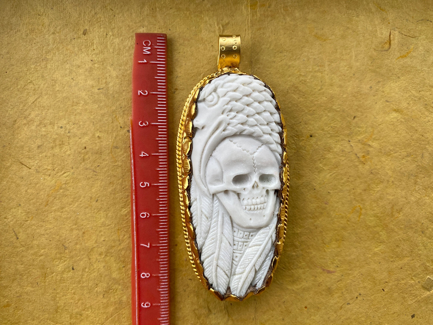 Skull with Eagle Pendant, High Quality 18K Matte Gold Overlay Non Tarnish, Carved Buffalo Bone, Unisex Skull Pendant, for Men or Women, Boho