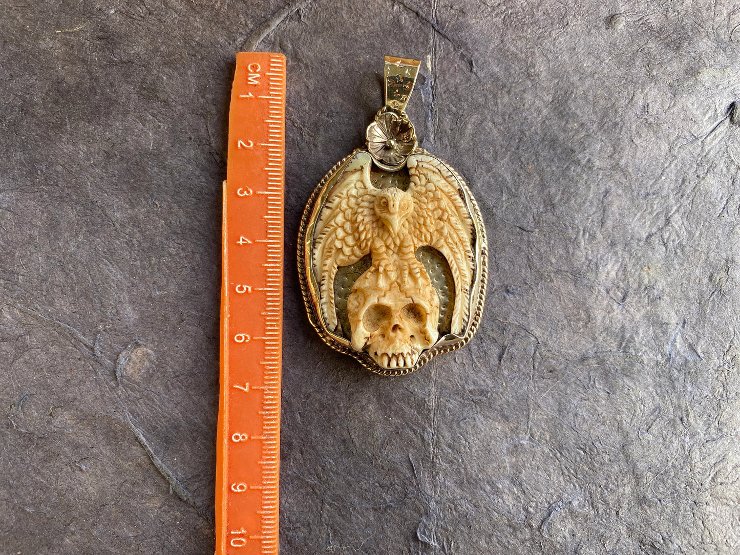 Skull with Eagle Tibetan Silver Pendant Carved Buffalo Bone Pendant, Unisex Skull Pendant, Jewelry for Men or Women, Sugar Skull, Skeleton