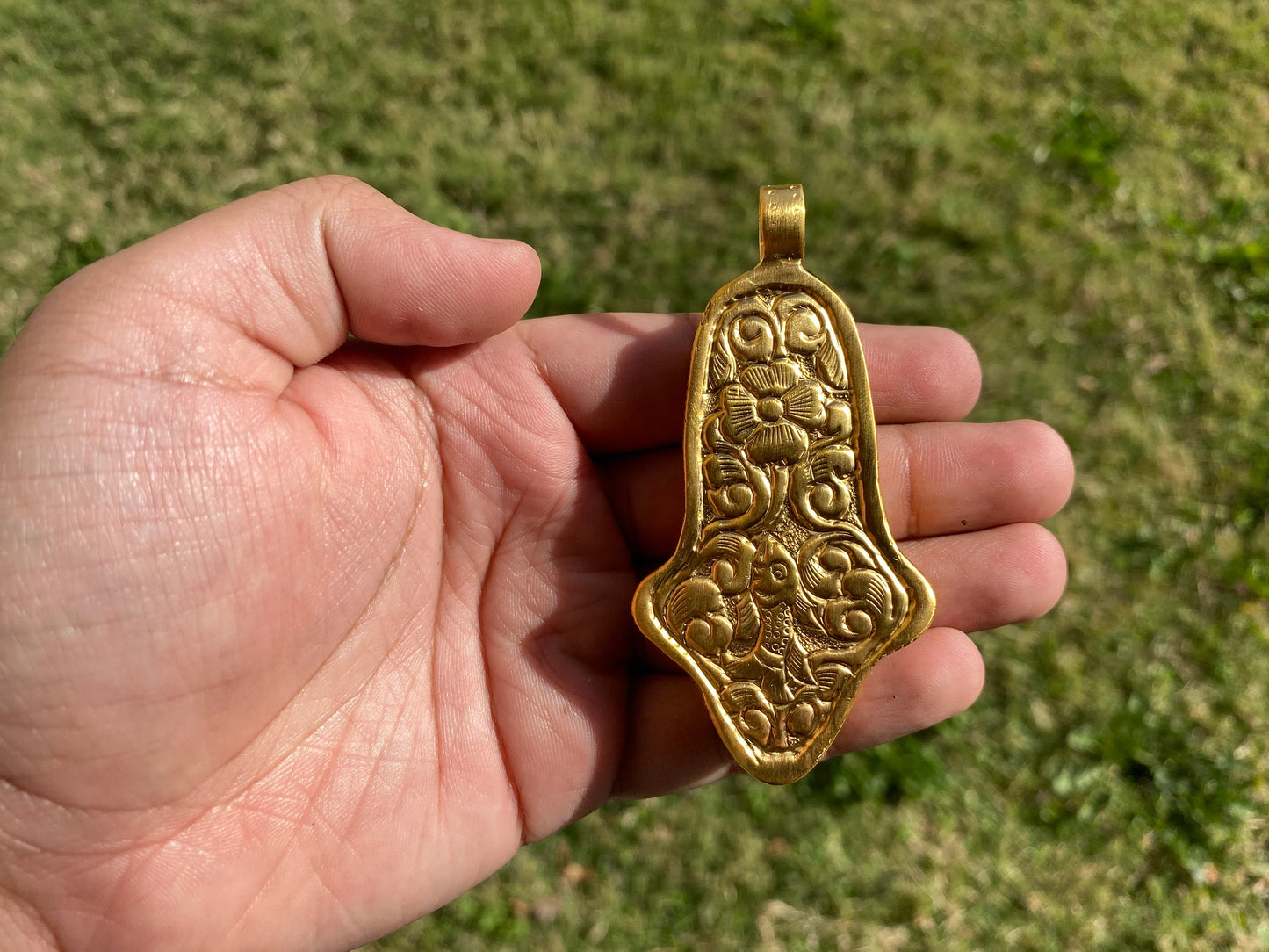 Skull with Fire Carved Bone Pendant, High Quality 18K Brushed Gold Overlay Non Tarnish, Unisex Skull Pendant, Gift for Him, Gothic Jewelry