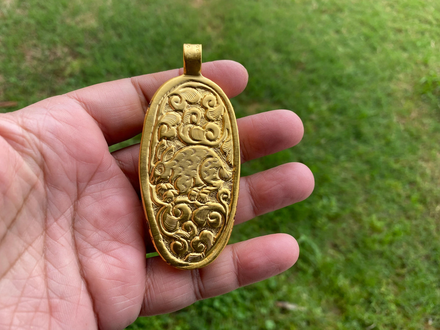 Skull with Sheep, High Quality 18k Matte Gold Overlay Non Tarnish Buffalo Bone Pendant, Large Skull Pendant, for Men or Women, Sugar Skull