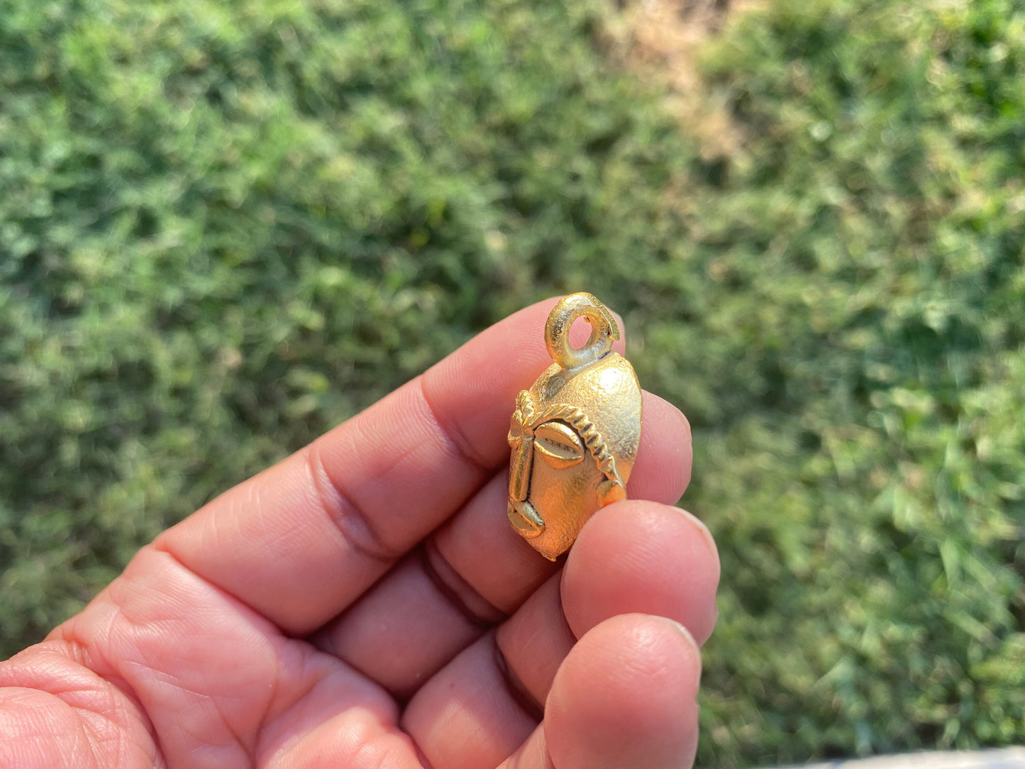 Small African Mask Pendent,Charm,18K Brushed Gold Overlay Over Brass, African Design, African Jewelry, Tribal, Ethnic, Jewelry Supplies