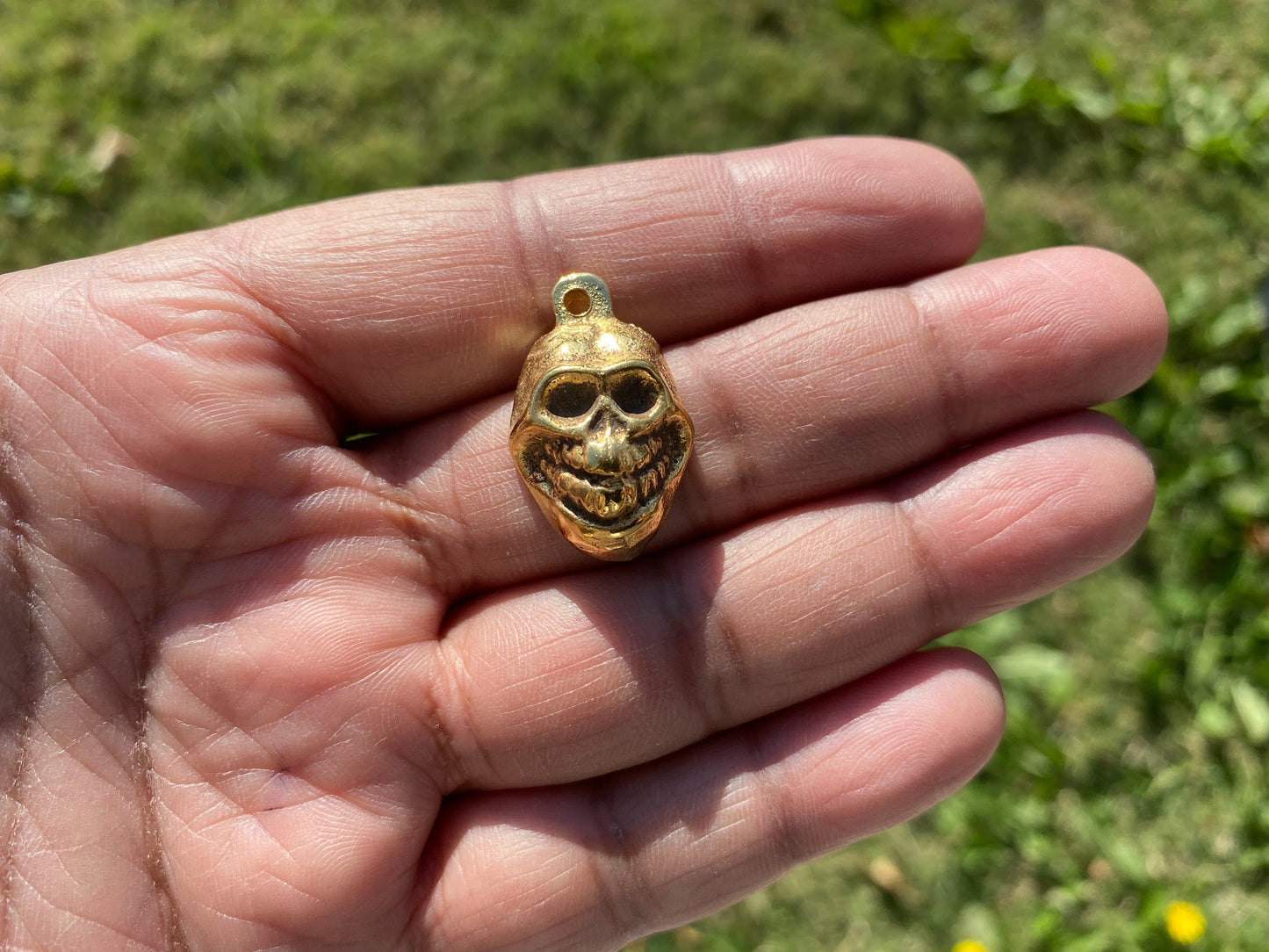 Small African Skull Pendent Charm, 18k Non Tarnish Brushed Gold Overlay, Tribal Jewelry, Jewelry Supplies, Skeleton Charm, Gothic Charms