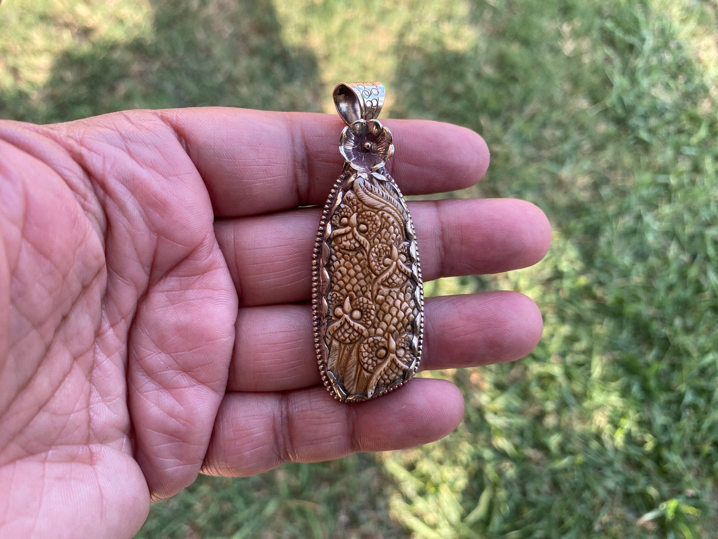 Small Baby Owl Face Hand Carved Buffalo Bone Tibetan Silver Pendant, Men or Women's Jewelry, Tribal Jewelry, Celtic Owl Jewelry, Bird Lover
