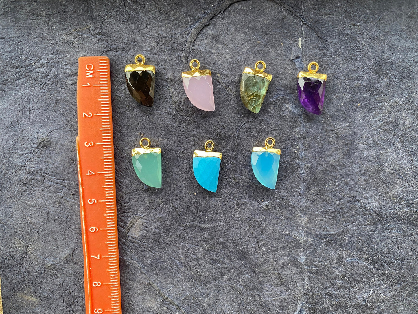 Small Birthstone Gemstone Drop Charm, Sterling Silver Bail, 18K Gold Electroplated, Gold Edge Stone Semi Precious Gem, Faceted Gemstone Drop