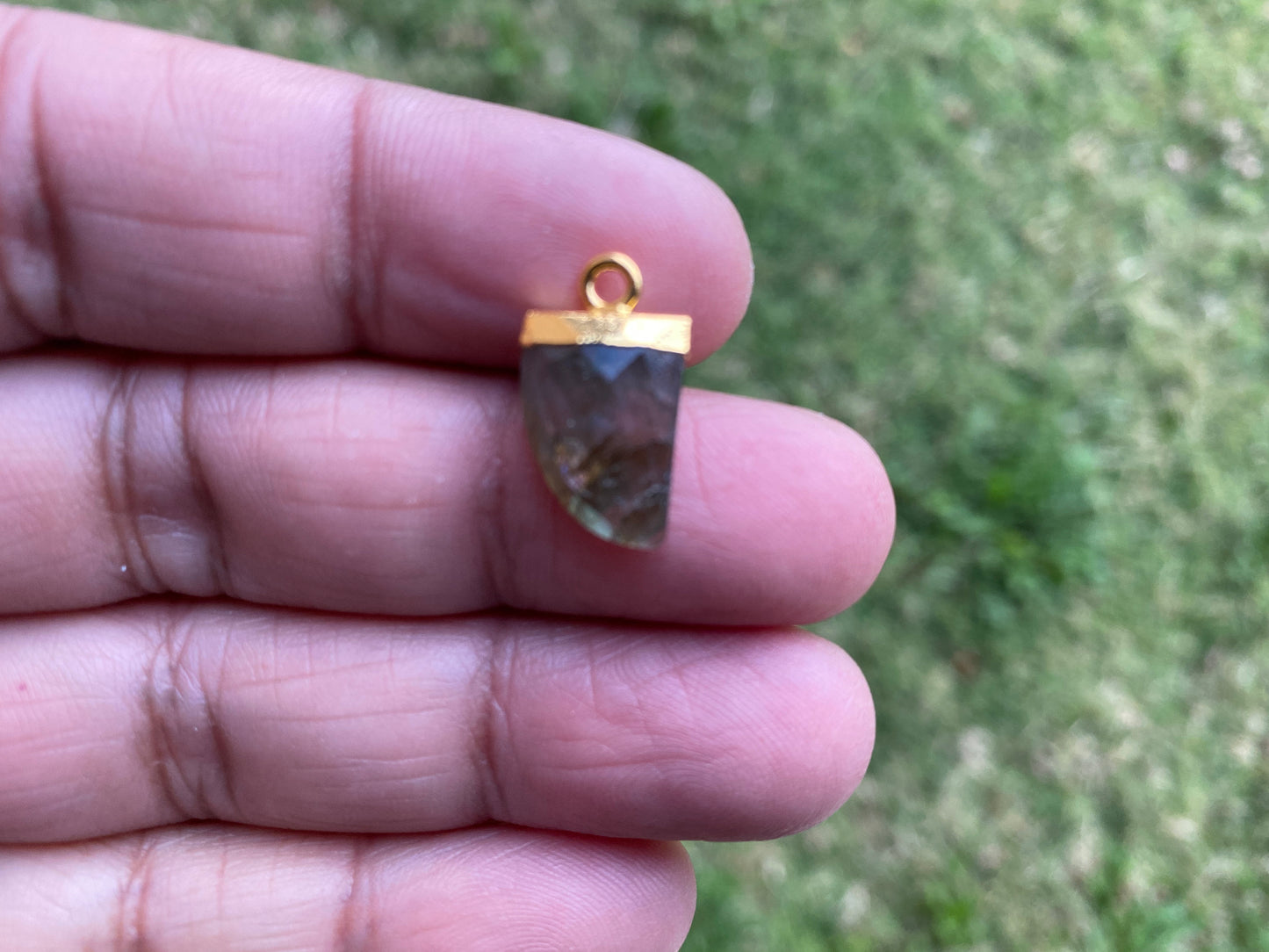 Small Birthstone Gemstone Drop Charm, Sterling Silver Bail, 18K Gold Electroplated, Gold Edge Stone Semi Precious Gem, Faceted Gemstone Drop