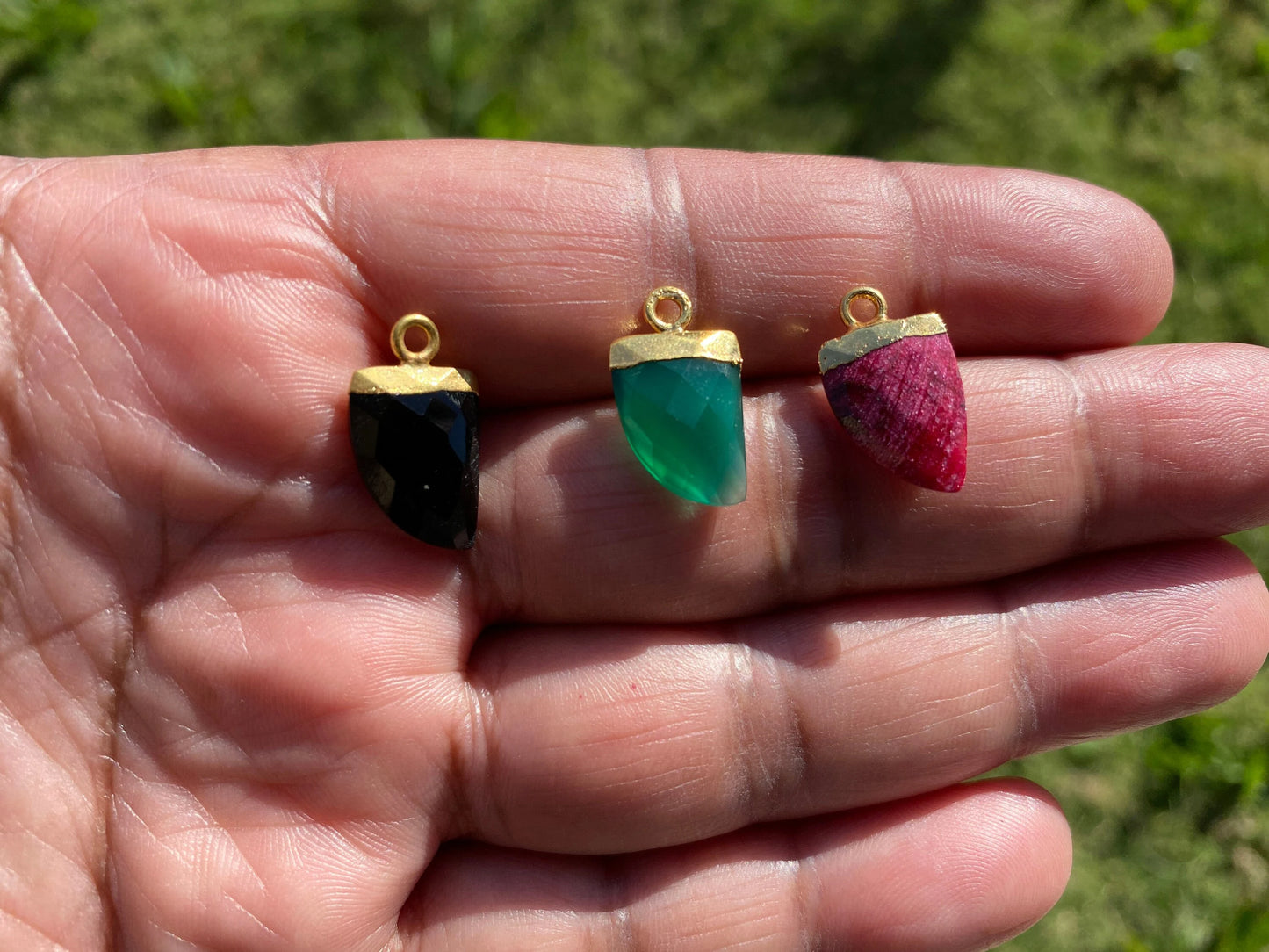 Small Birthstone Gemstone Drop Charm, Sterling Silver Bail, 18K Gold Electroplated, Gold Edge Stone Semi Precious Gem, Faceted Gemstone Drop