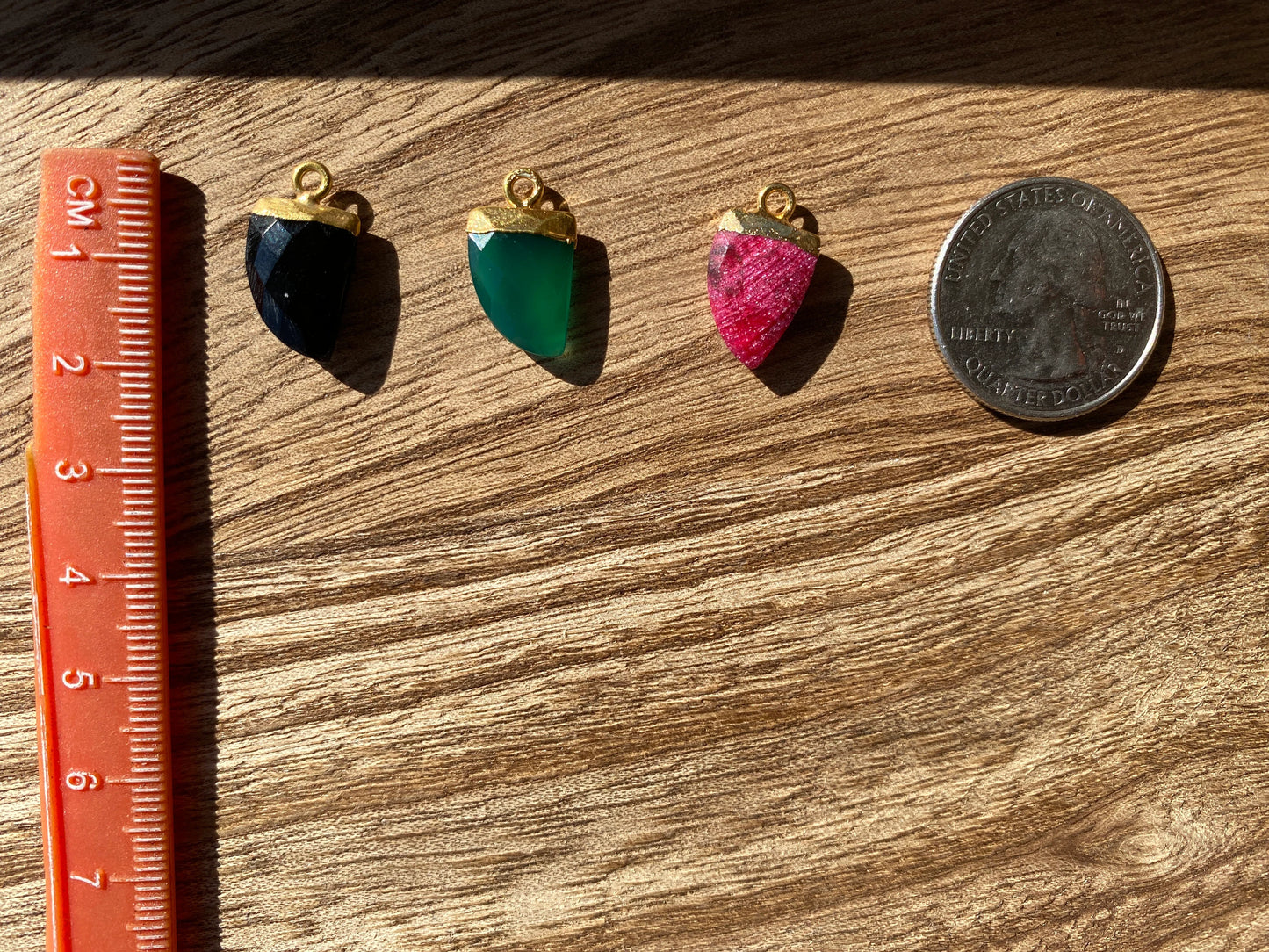 Small Birthstone Gemstone Drop Charm, Sterling Silver Bail, 18K Gold Electroplated, Gold Edge Stone Semi Precious Gem, Faceted Gemstone Drop