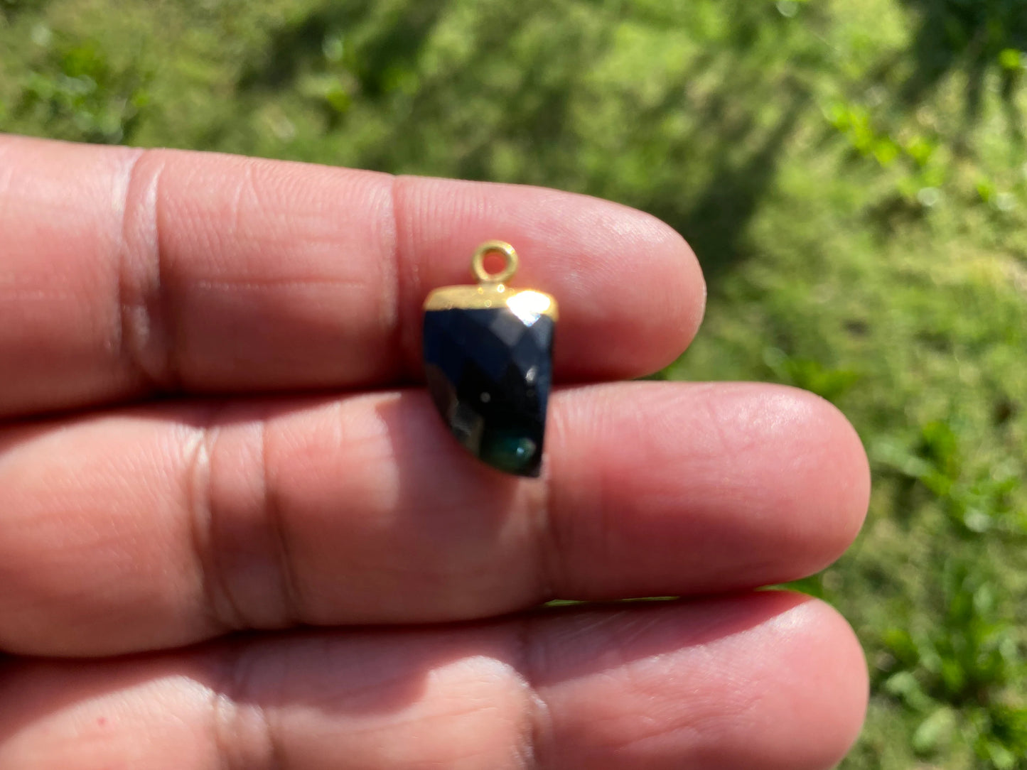 Small Birthstone Gemstone Drop Charm, Sterling Silver Bail, 18K Gold Electroplated, Gold Edge Stone Semi Precious Gem, Faceted Gemstone Drop