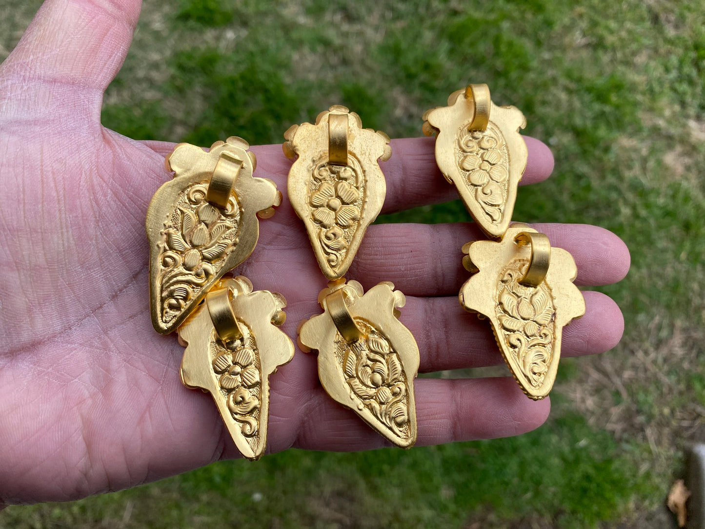Small Brushed Gold Overlay Non Tarnish Pendant with Natural Jasper, Flower Design, Unique Jewelry For Nature Lover, Crystal Pendant