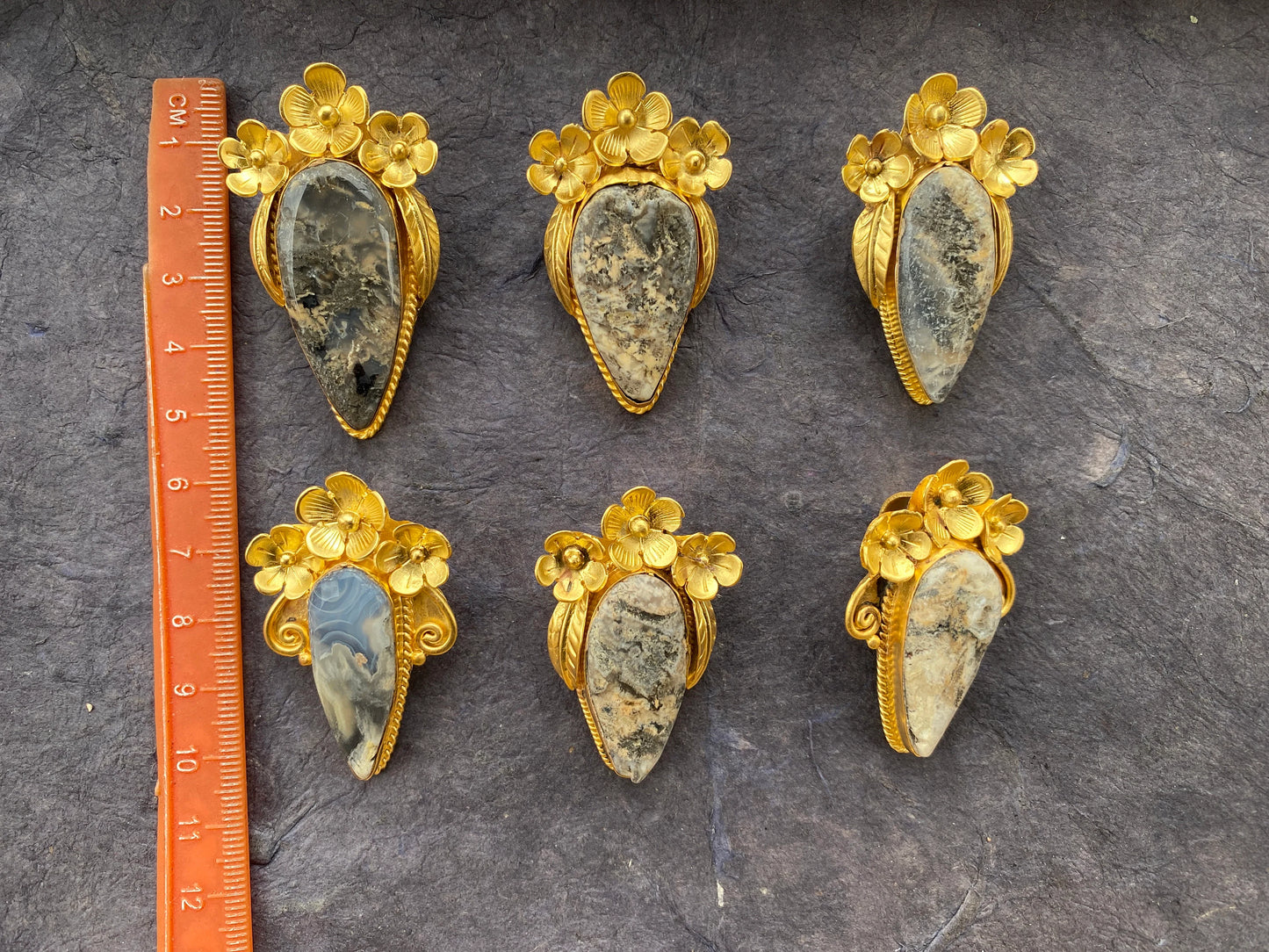 Small Brushed Gold Overlay Non Tarnish Pendant with Natural Jasper, Flower Design, Unique Jewelry For Nature Lover, Crystal Pendant