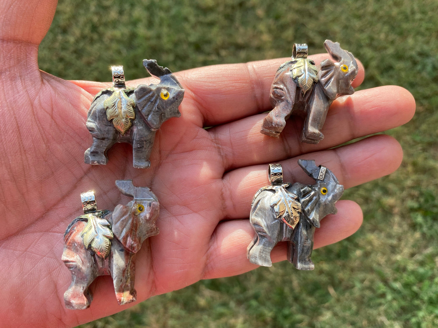 Small Carved Elephant Tibetan Silver Pendant, Soapstone Elephant Jewelry, Stone Totem Animal, Spirit Animal Gift, Animal Lover's Jewelry