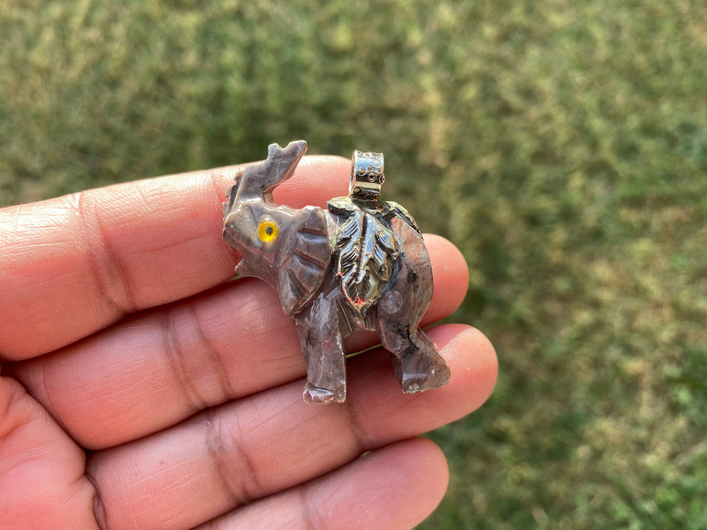 Small Carved Elephant Tibetan Silver Pendant, Soapstone Elephant Jewelry, Stone Totem Animal, Spirit Animal Gift, Animal Lover's Jewelry