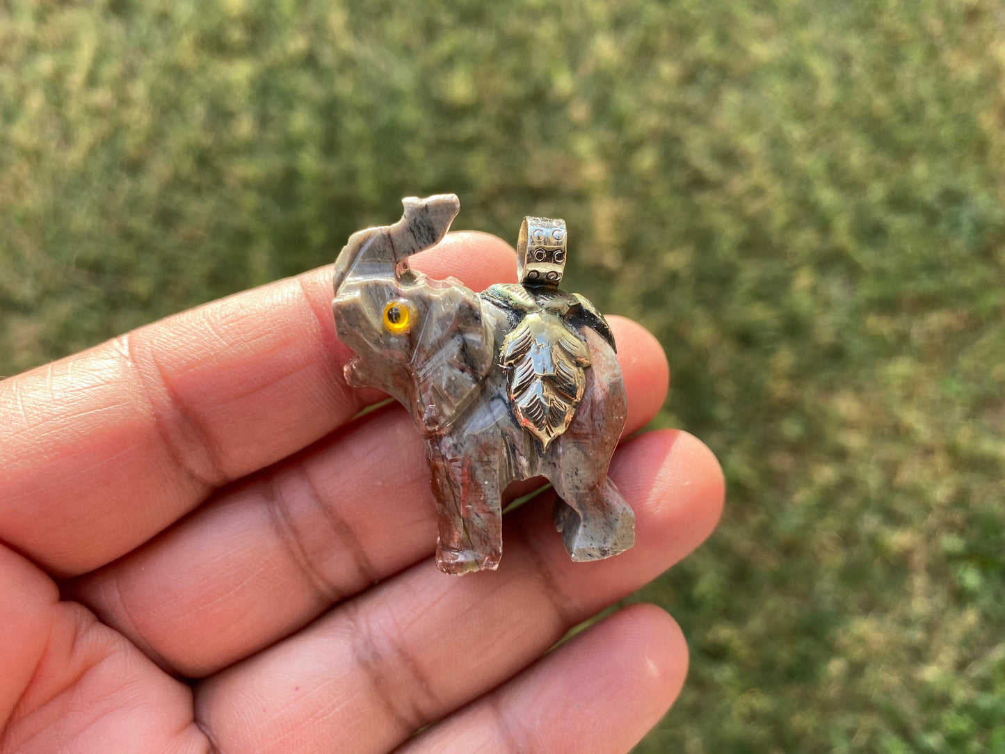 Small Carved Elephant Tibetan Silver Pendant, Soapstone Elephant Jewelry, Stone Totem Animal, Spirit Animal Gift, Animal Lover's Jewelry