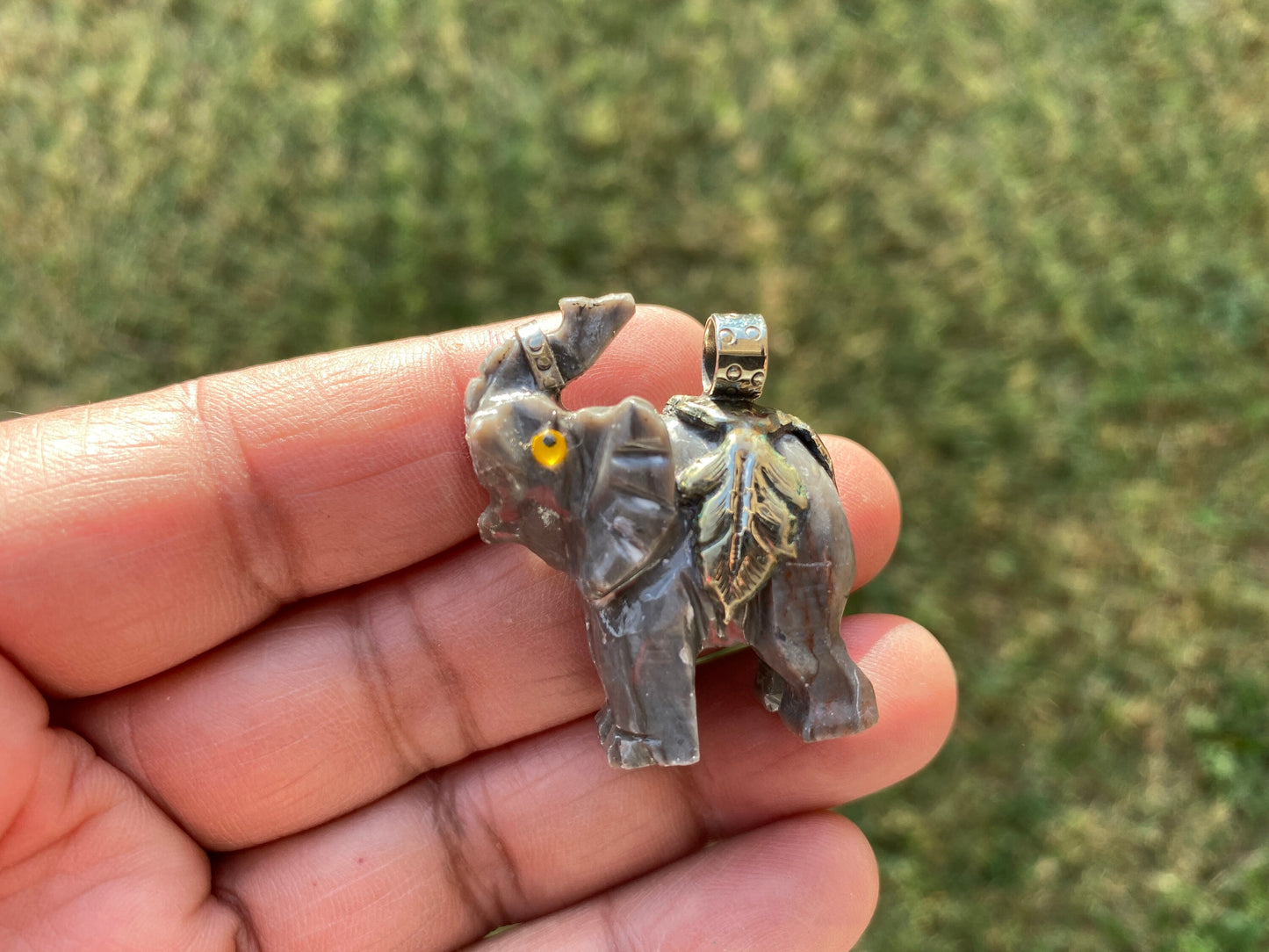 Small Carved Elephant Tibetan Silver Pendant, Soapstone Elephant Jewelry, Stone Totem Animal, Spirit Animal Gift, Animal Lover's Jewelry