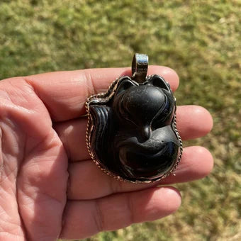 Small Cat Lovers Black Obsidian Tibetan Silver Pendant, Pet Lover's Jewelry, Pet Loss Gift, Pet Memorial Gift, Kitten Pendant for Necklace,