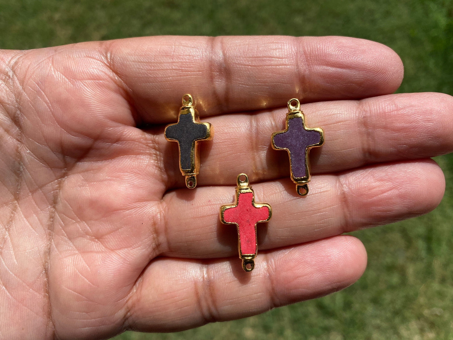 Small Colored Turquoise Cross Charms,Two Side Bails, 18K Gold Electroplated.Cross Pendant for Dainty Chain, Charms for Bracelet, For Earring