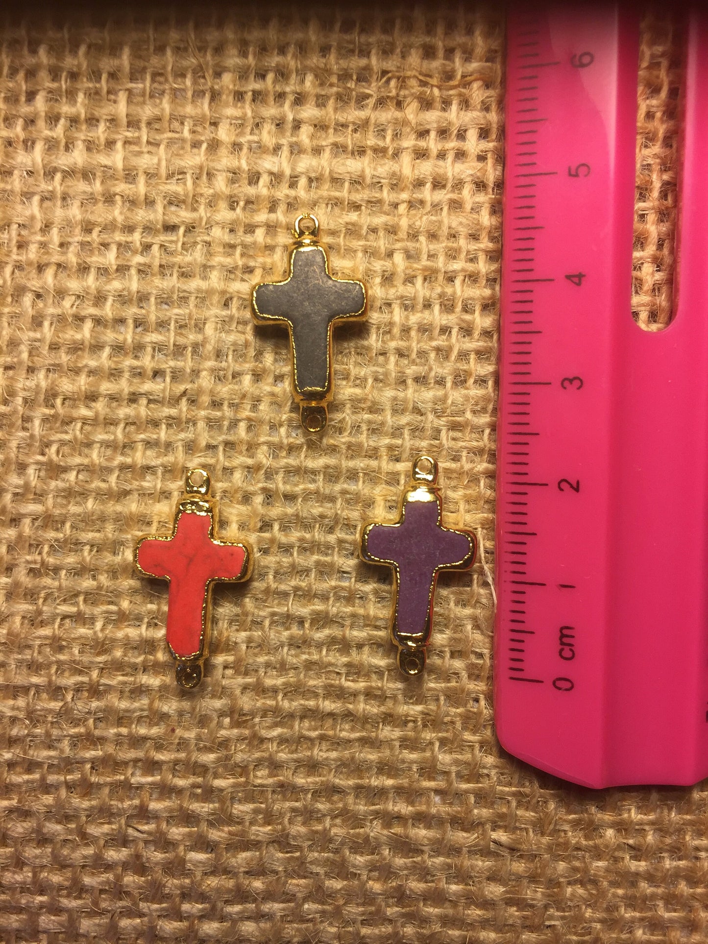 Small Colored Turquoise Cross Charms,Two Side Bails, 18K Gold Electroplated.Cross Pendant for Dainty Chain, Charms for Bracelet, For Earring