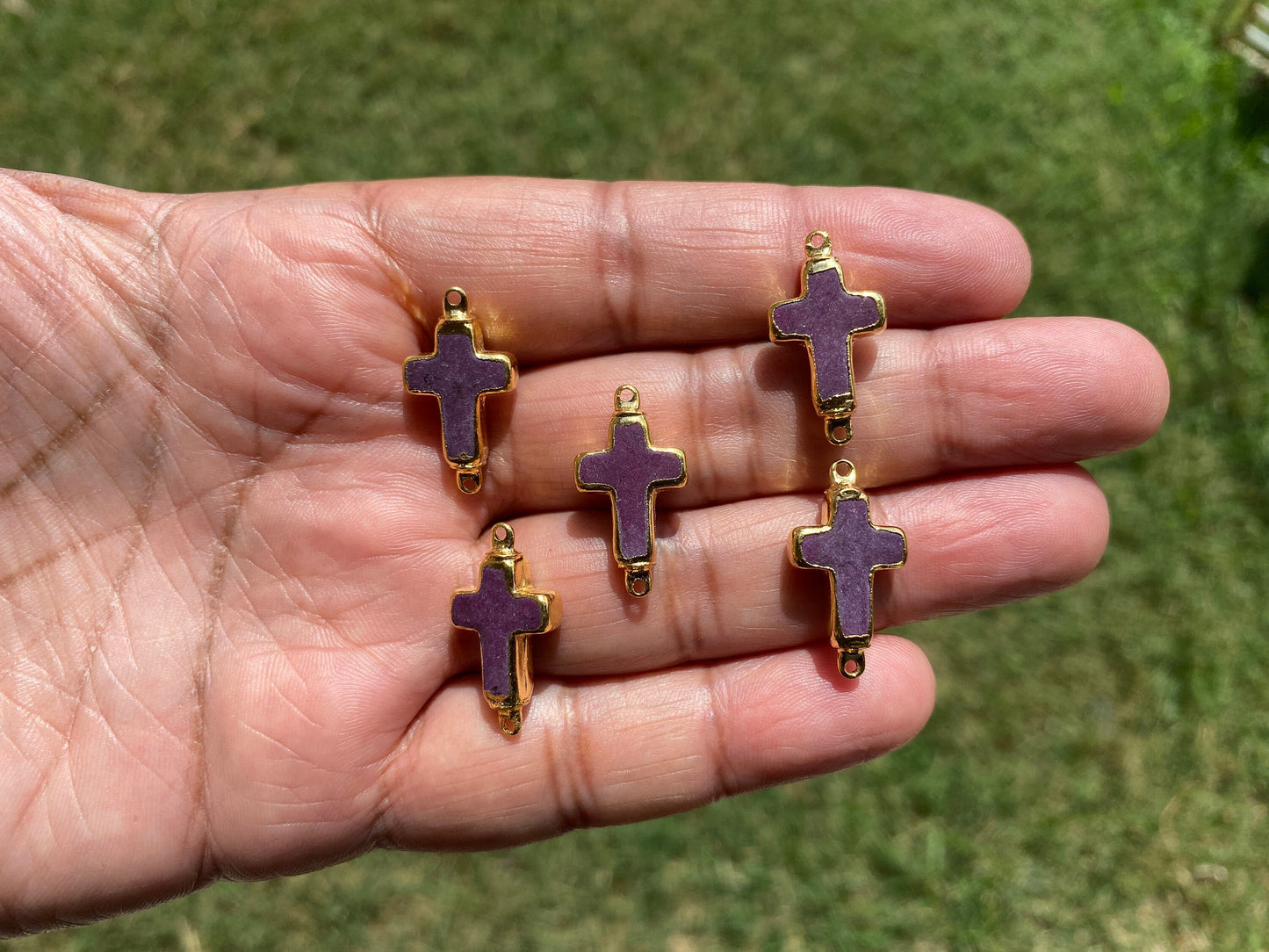 Small Colored Turquoise Cross Charms,Two Side Bails, 18K Gold Electroplated.Cross Pendant for Dainty Chain, Charms for Bracelet, For Earring