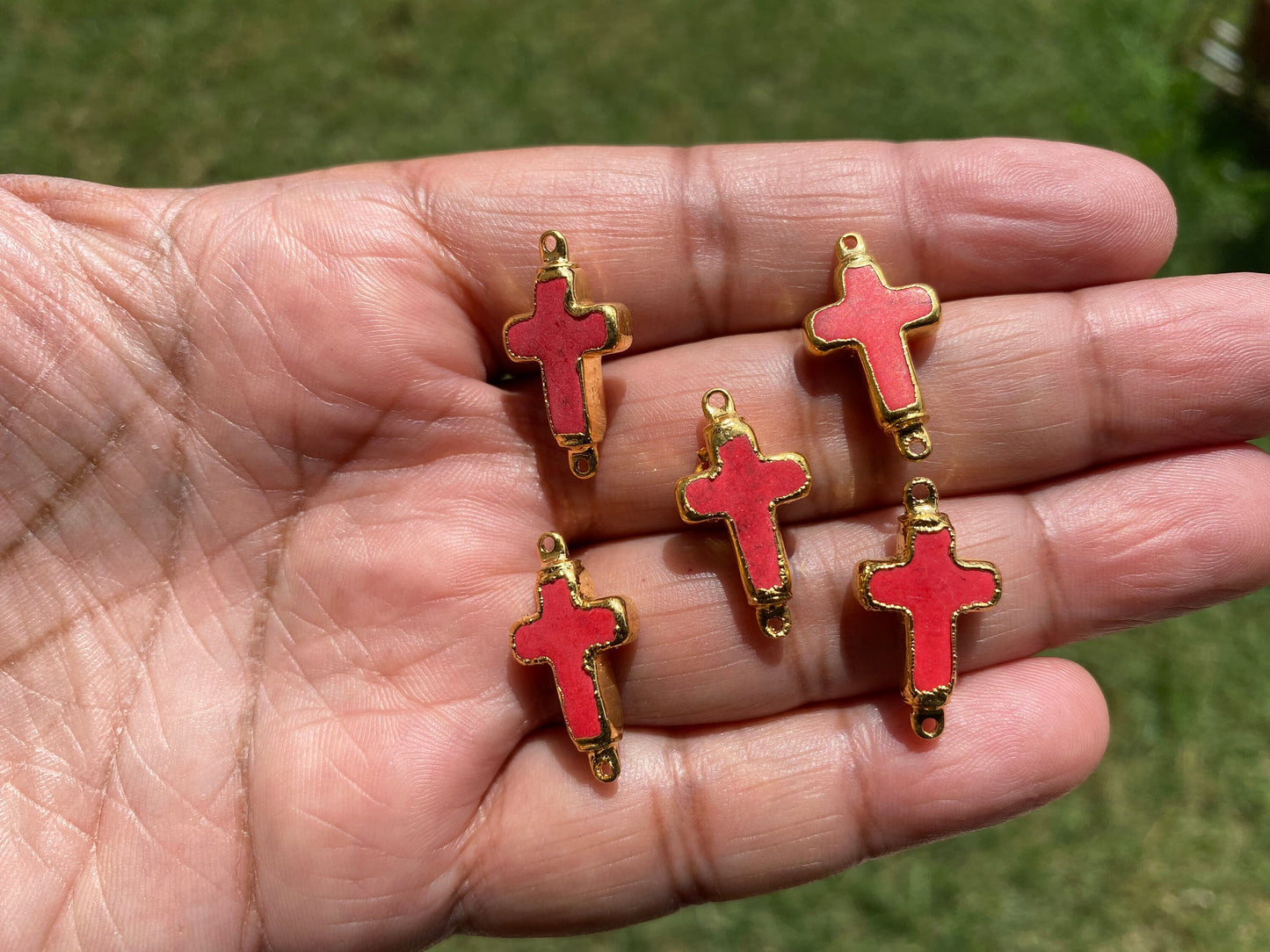 Small Colored Turquoise Cross Charms,Two Side Bails, 18K Gold Electroplated.Cross Pendant for Dainty Chain, Charms for Bracelet, For Earring