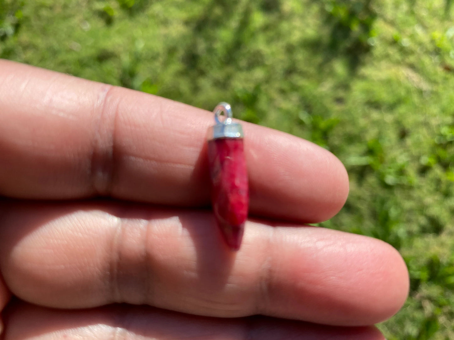 Small Dyed Ruby Charm, Gemstone Connectors, Silver Electroplated Single & Double Bail, Jewelry Making Supply, Faceted Gemstone Connector