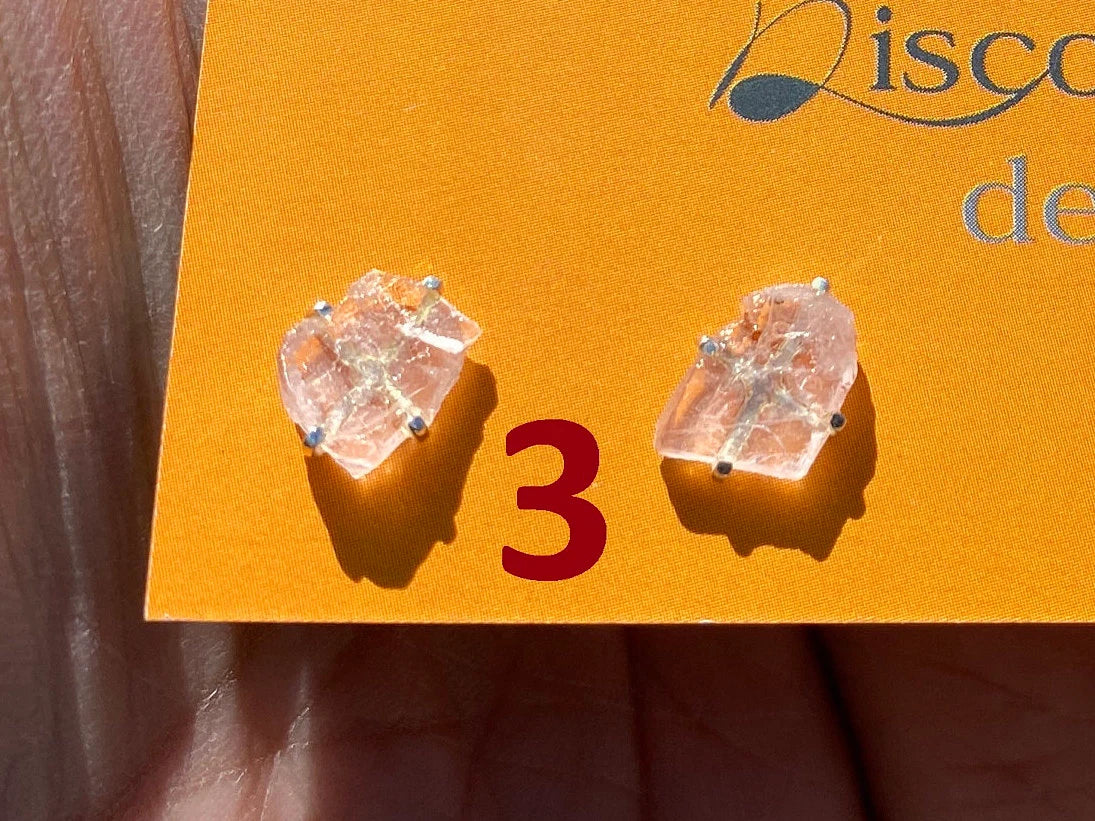 Small Ear Studs Raw Morganite Gemstone, 92.5 Sterling Silver Studs, Rough Natural Stone Stud Earrings Post, Birthday Gift Idea for Her, Boho