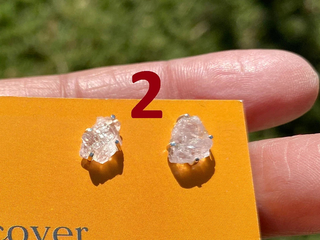 Small Ear Studs Raw Morganite Gemstone, 92.5 Sterling Silver Studs, Rough Natural Stone Stud Earrings Post, Birthday Gift Idea for Her, Boho
