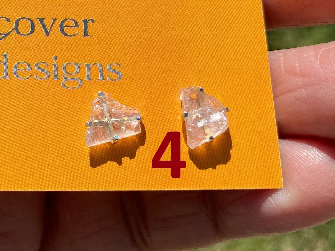 Small Ear Studs Raw Morganite Gemstone, 92.5 Sterling Silver Studs, Rough Natural Stone Stud Earrings Post, Birthday Gift Idea for Her, Boho