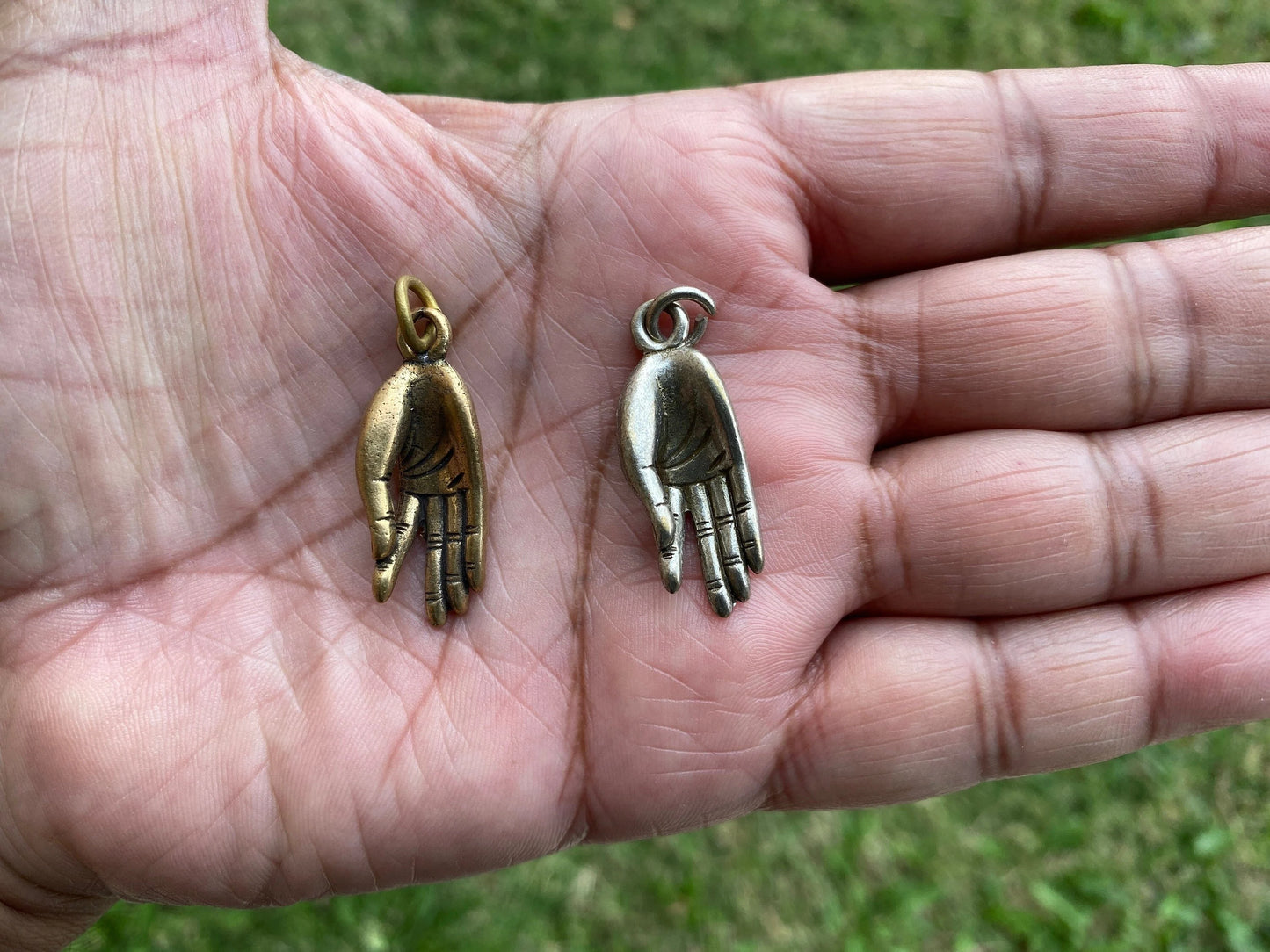Small Gyan Mudra Hand Brass or Tibetan Silver Charm, Yoga Charms, Meditation Pendant, Calming Pendant, Spiritual Jewelry, Body Energy Charm