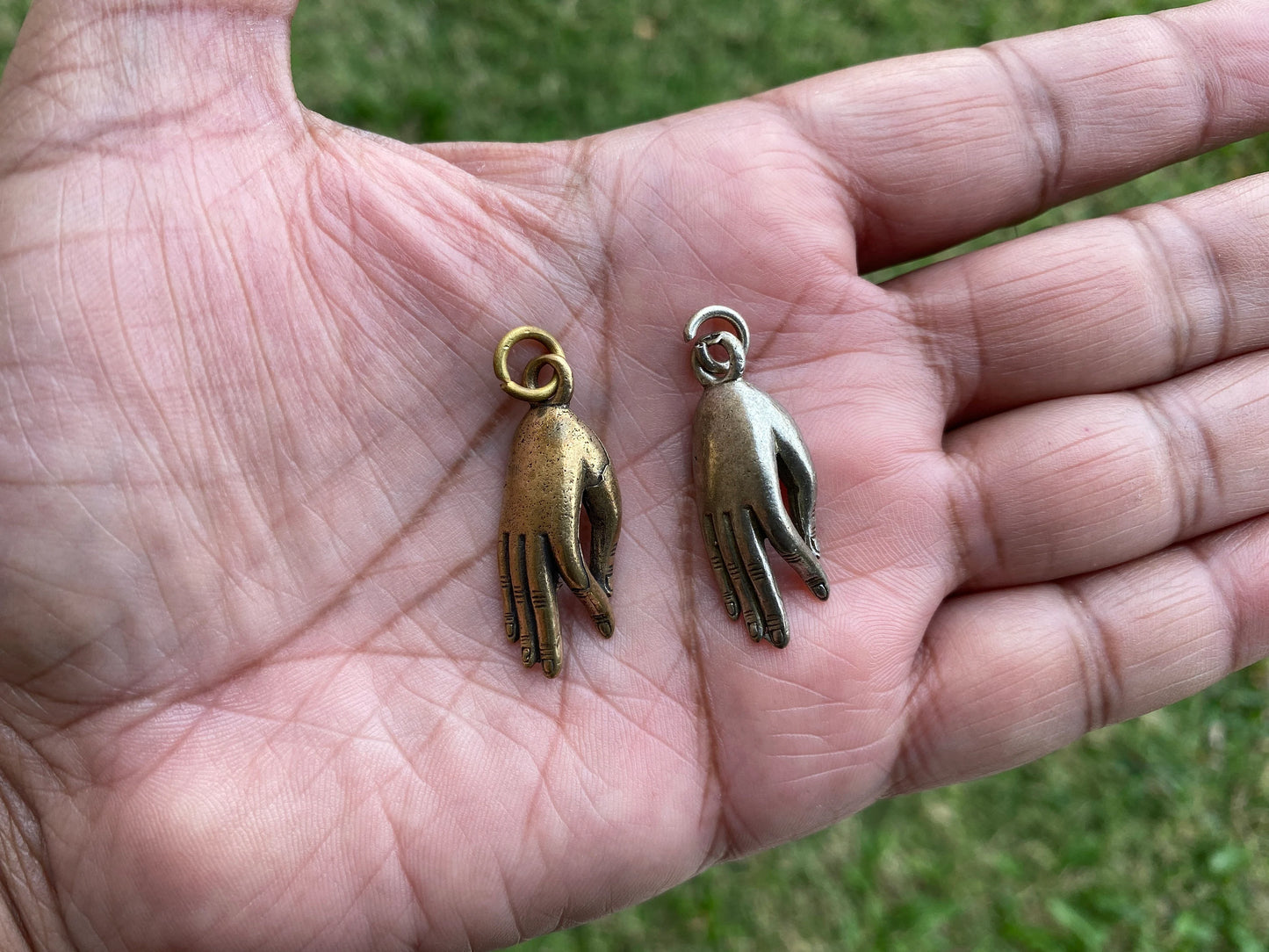 Small Gyan Mudra Hand Brass or Tibetan Silver Charm, Yoga Charms, Meditation Pendant, Calming Pendant, Spiritual Jewelry, Body Energy Charm