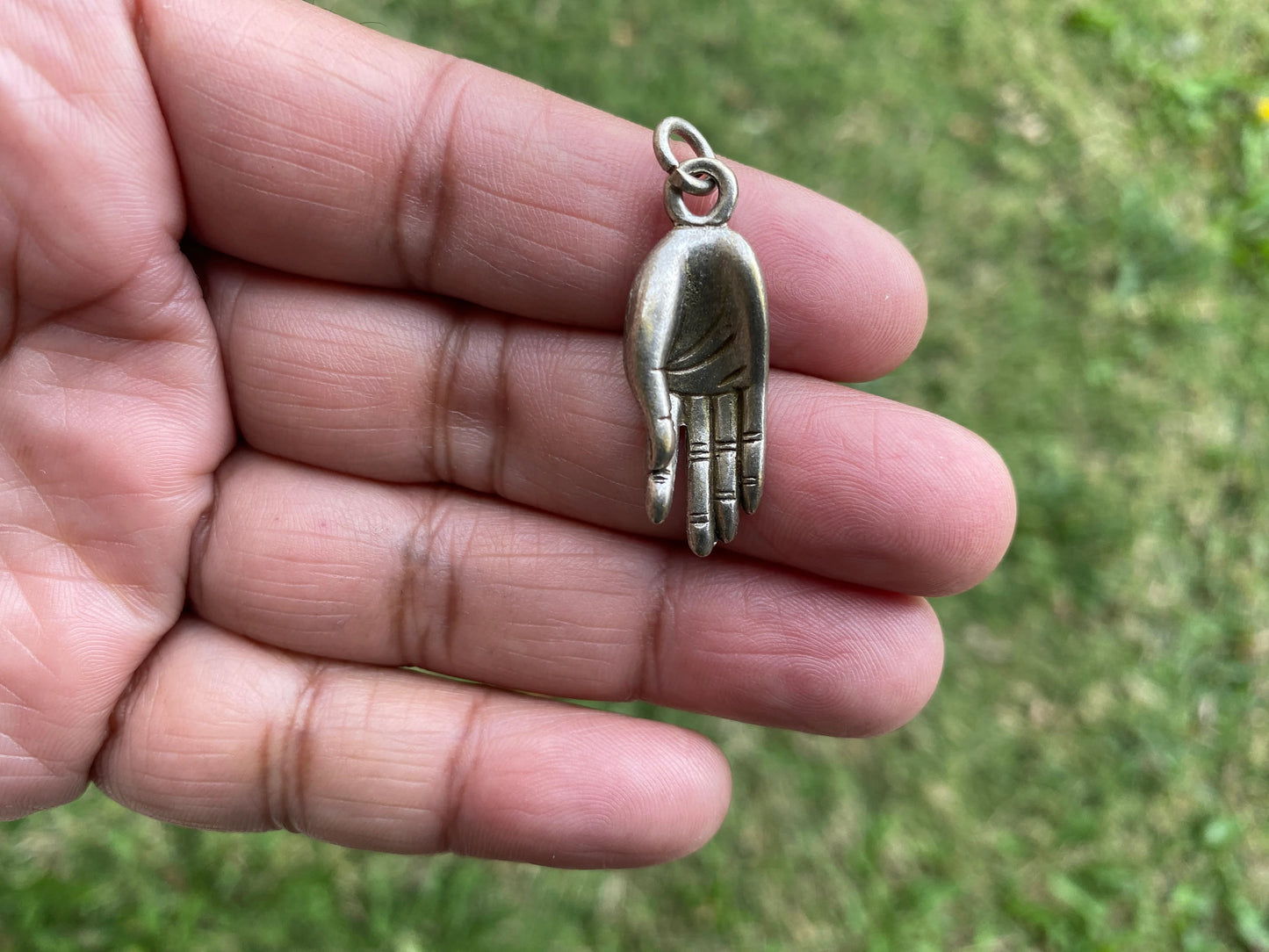 Small Gyan Mudra Hand Brass or Tibetan Silver Charm, Yoga Charms, Meditation Pendant, Calming Pendant, Spiritual Jewelry, Body Energy Charm