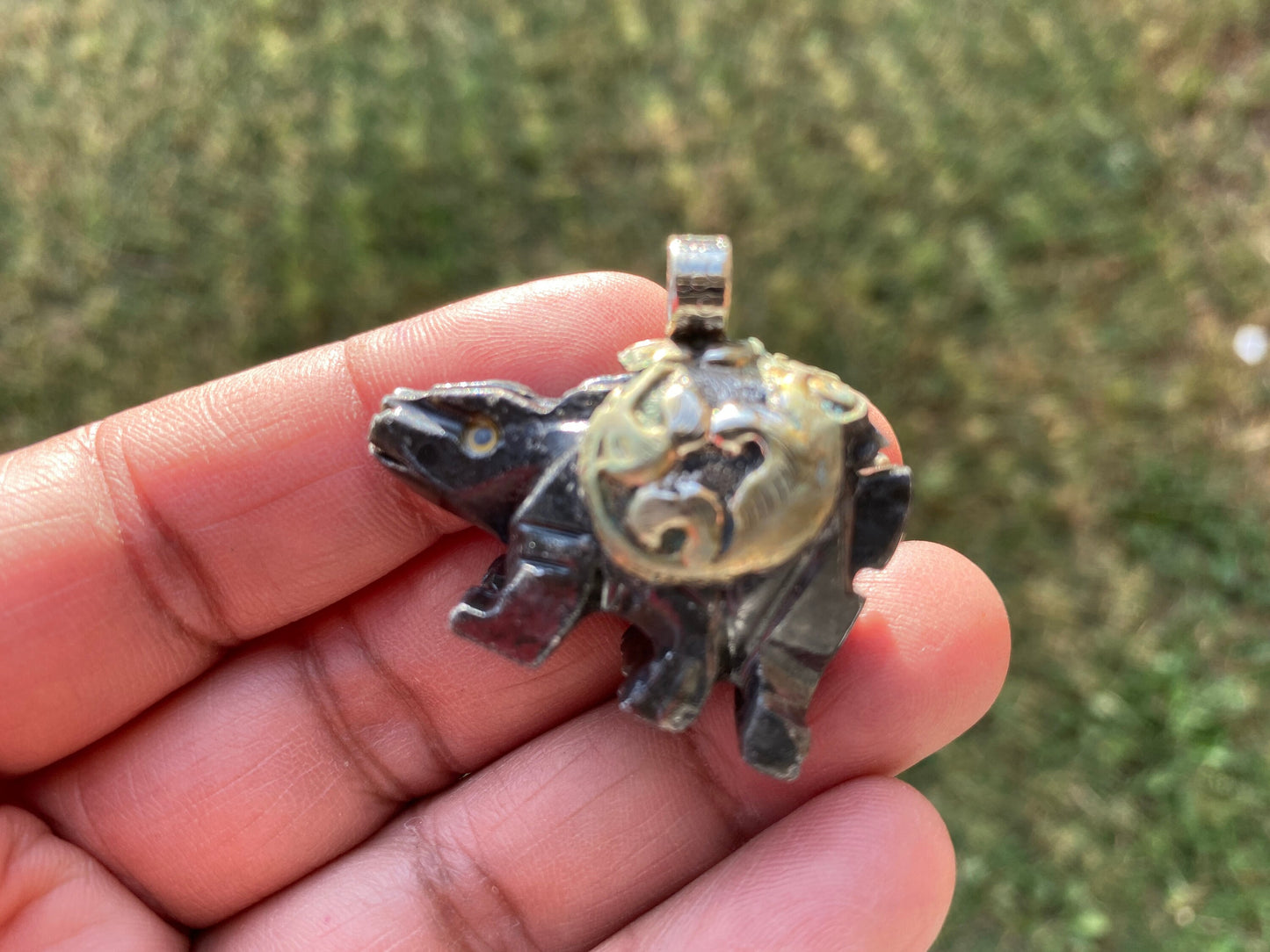 Small Hand Carved Dinosaur Tibetan Silver Pendant, Natural Soapstone Animal Carving, Spirit Animal, Animal Lover's Jewelry,