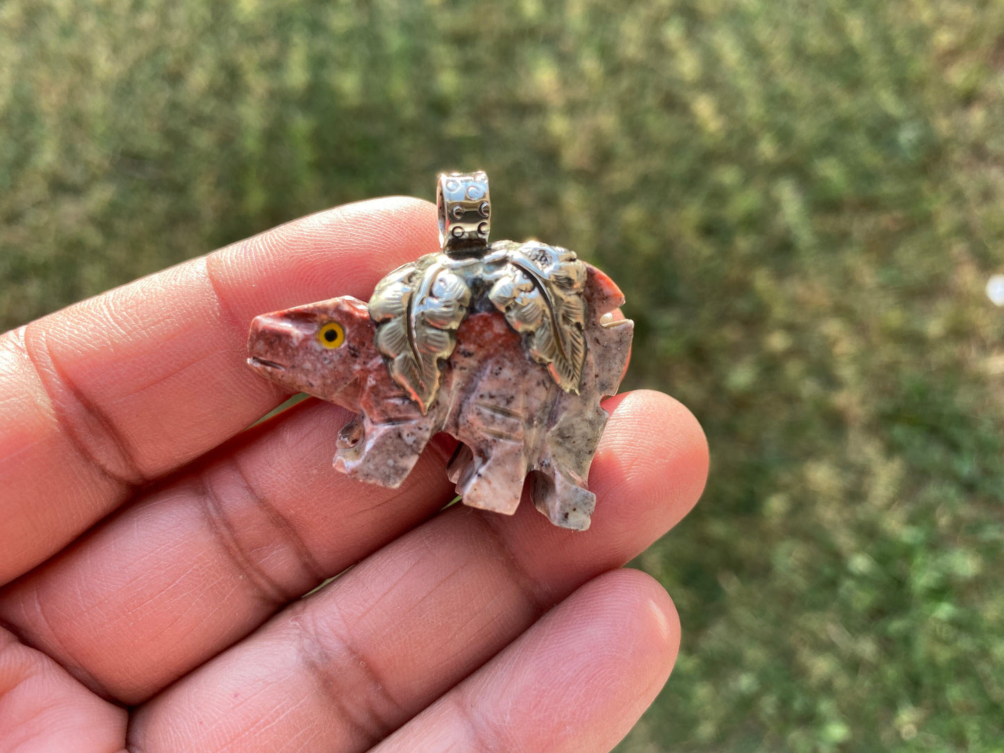 Small Hand Carved Dinosaur Tibetan Silver Pendant, Natural Soapstone Animal Carving, Spirit Animal, Animal Lover's Jewelry,