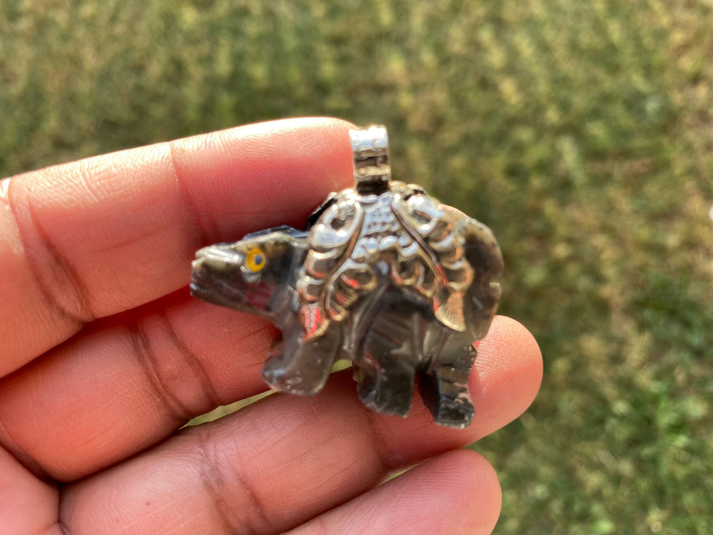 Small Hand Carved Dinosaur Tibetan Silver Pendant, Natural Soapstone Animal Carving, Spirit Animal, Animal Lover's Jewelry,
