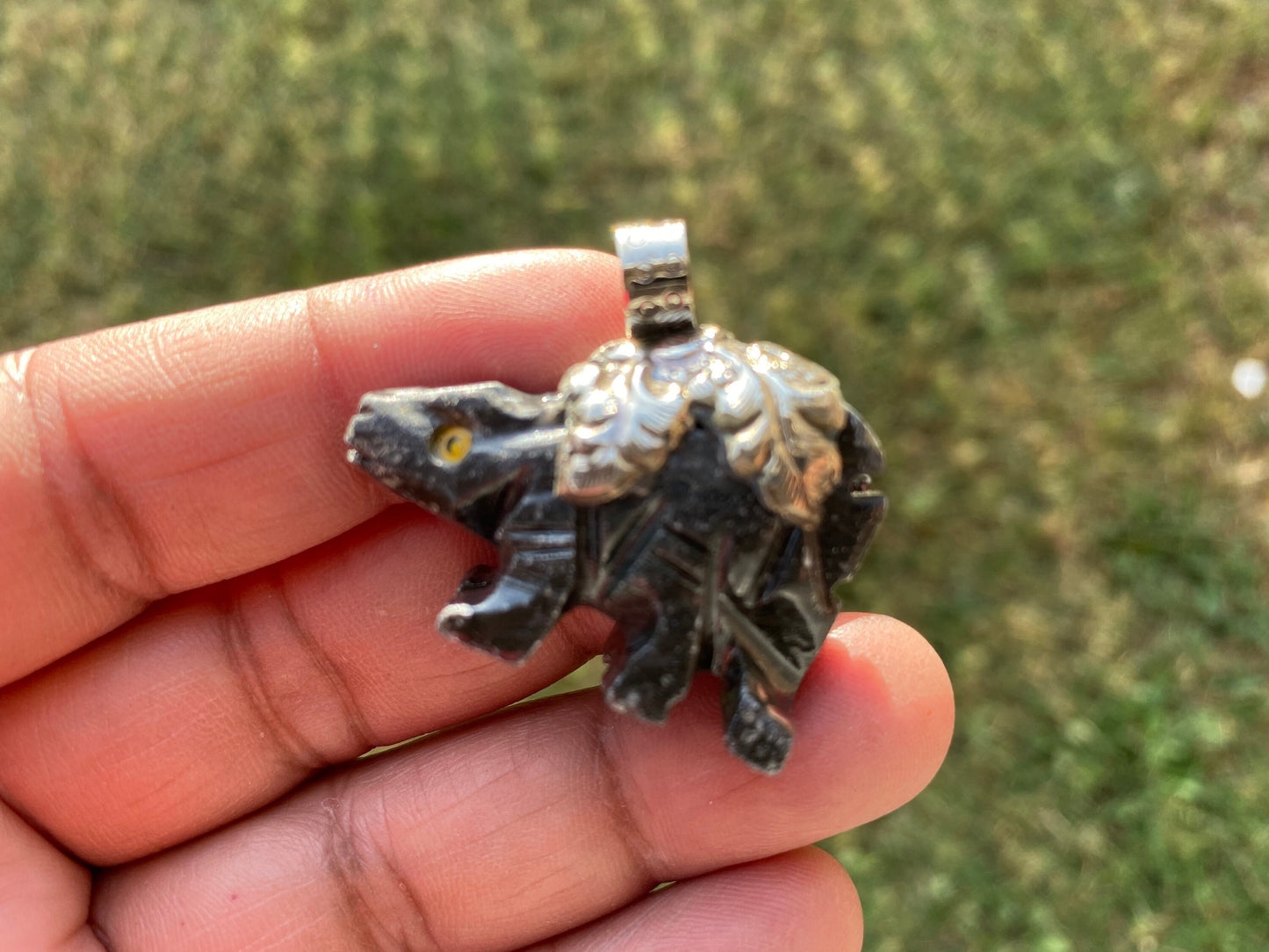 Small Hand Carved Dinosaur Tibetan Silver Pendant, Natural Soapstone Animal Carving, Spirit Animal, Animal Lover's Jewelry,