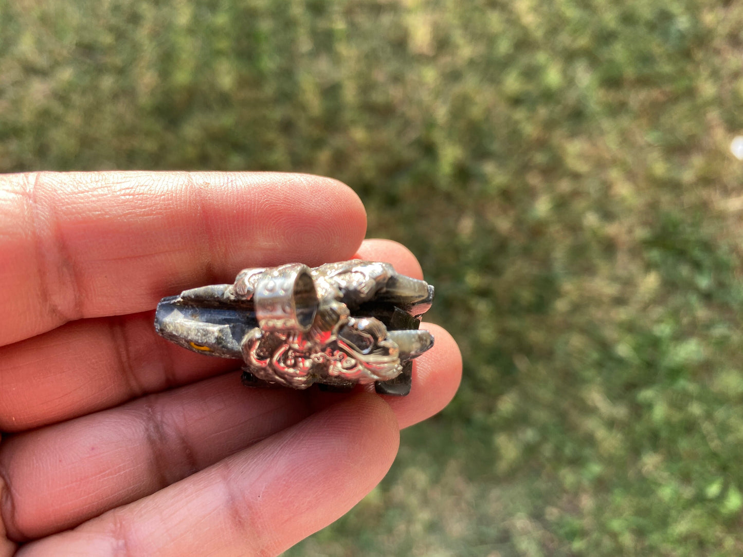 Small Hand Carved Stegosaurus Dinosaur Tibetan Silver Pendant, Natural Soapstone Animal Carving, Spirit Animal, Animal Lover's Jewelry