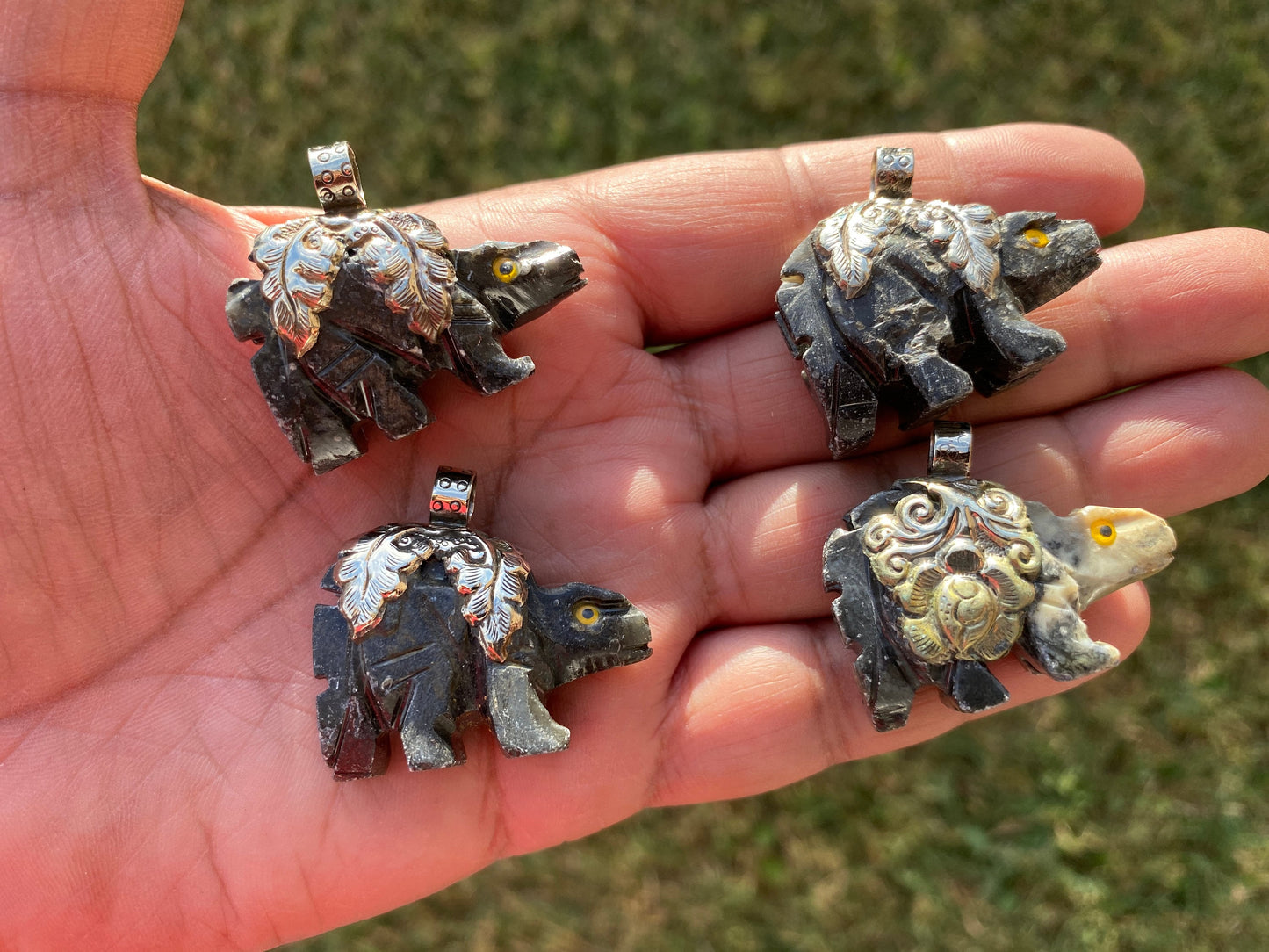 Small Hand Carved Stegosaurus Dinosaur Tibetan Silver Pendant, Natural Soapstone Animal Carving, Spirit Animal, Animal Lover's Jewelry