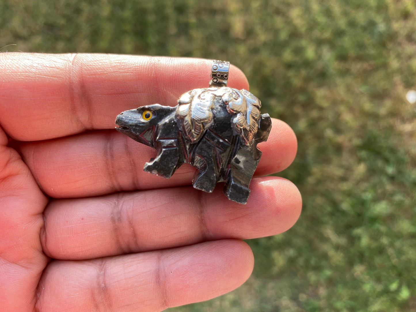 Small Hand Carved Stegosaurus Dinosaur Tibetan Silver Pendant, Natural Soapstone Animal Carving, Spirit Animal, Animal Lover's Jewelry