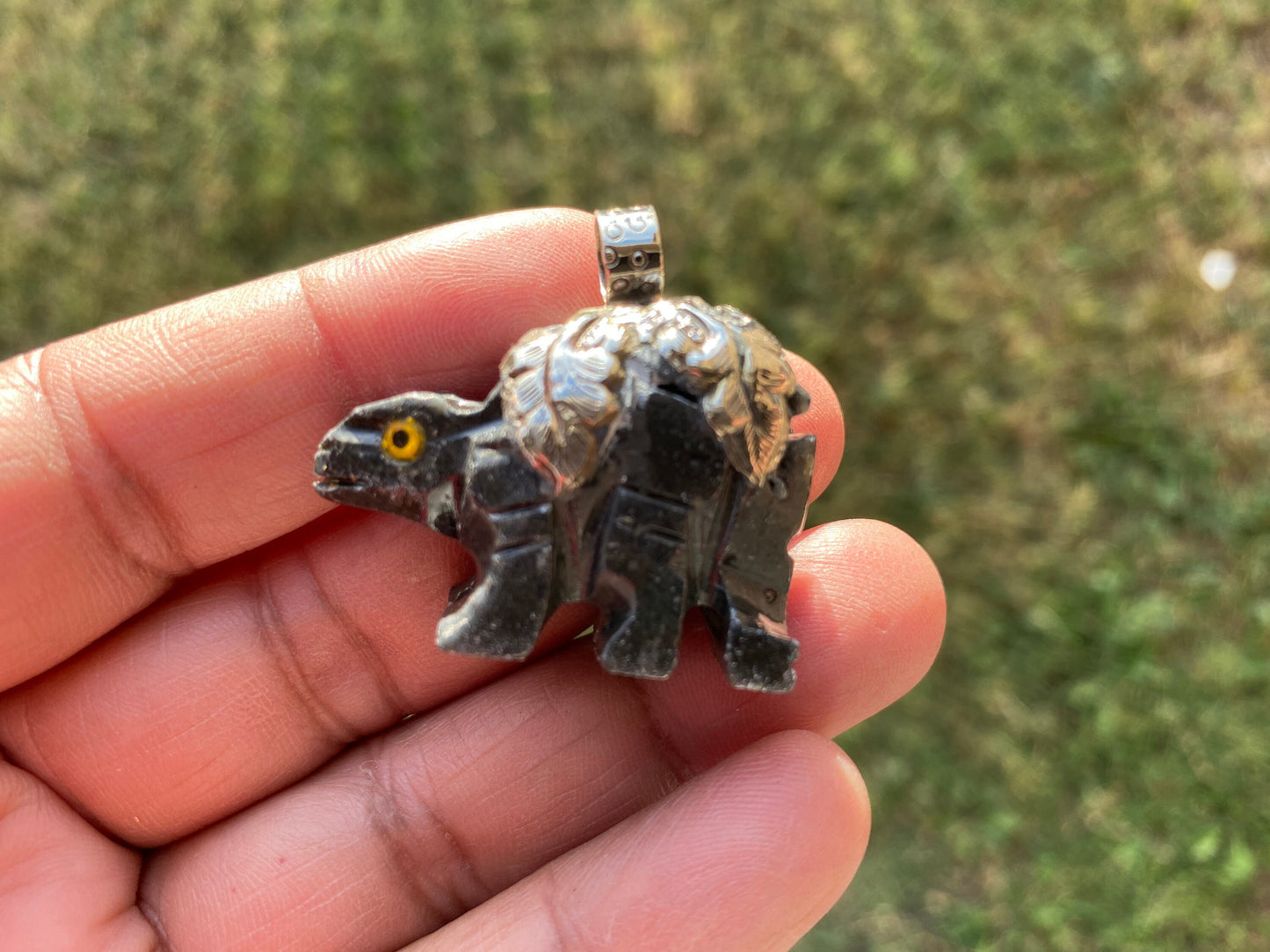 Small Hand Carved Stegosaurus Dinosaur Tibetan Silver Pendant, Natural Soapstone Animal Carving, Spirit Animal, Animal Lover's Jewelry