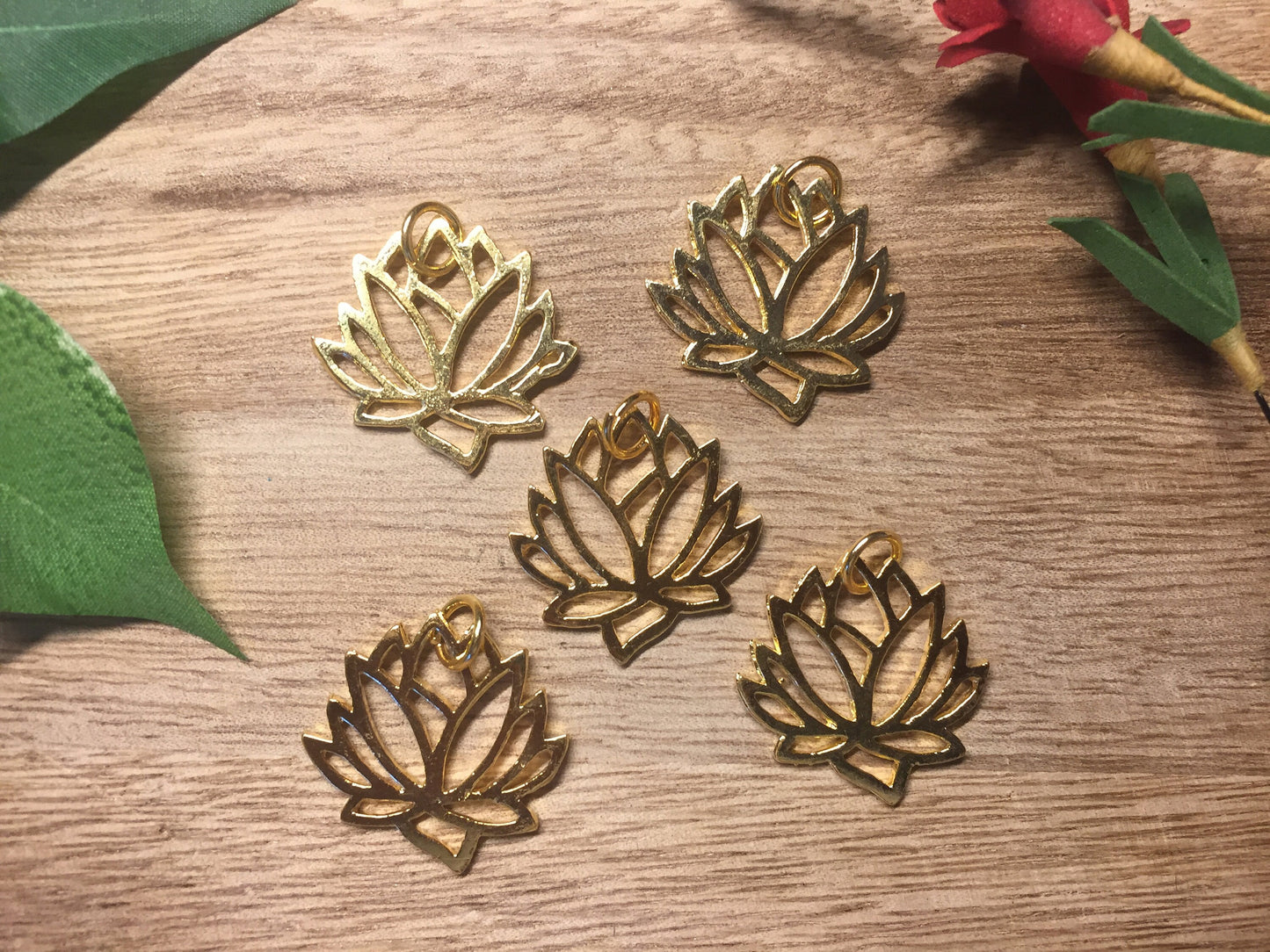 Small Lotus Flower Gold Charm, Gold Overlay Over Brass, Charms for Earring/Necklace/Bracelets,Bridesmaids, Jewelry Findings,Jewelry Supplies