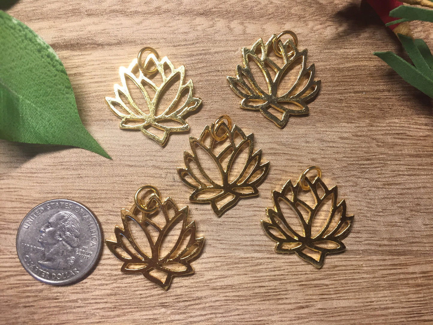 Small Lotus Flower Gold Charm, Gold Overlay Over Brass, Charms for Earring/Necklace/Bracelets,Bridesmaids, Jewelry Findings,Jewelry Supplies