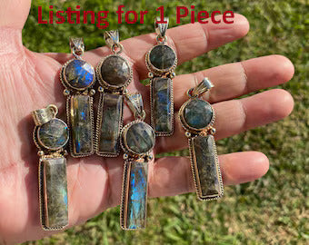 Small Natural Labradorite Tibetan Silver Pendant, Gemstone Jewelry, Healing Crystal, Energy Pendant, Birthday Gift, Birthstone Jewelry
