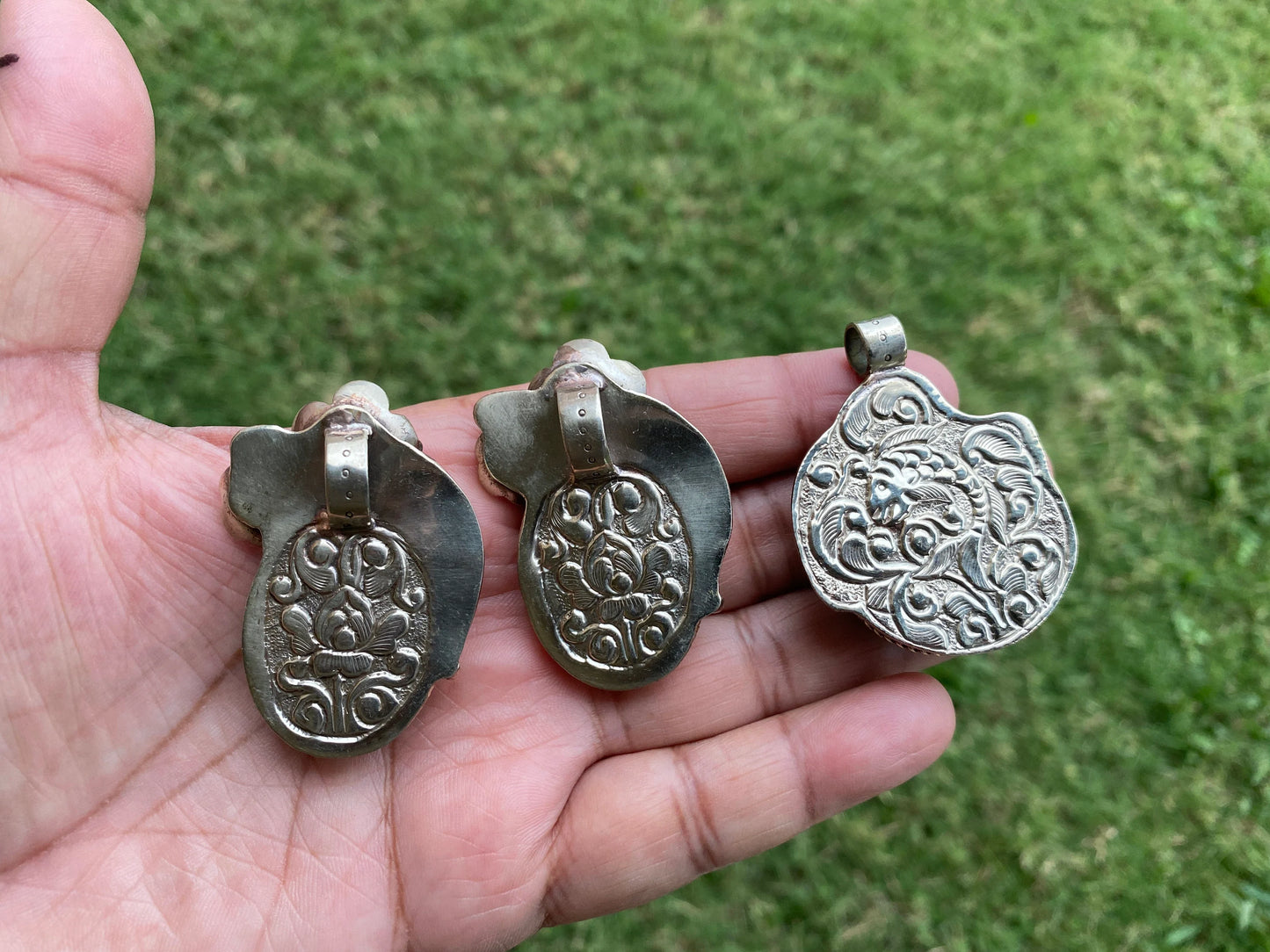 Small Natural Turquoise Stone Tibetan Silver Pendant, Native American Style, For Men or Women, Ethnic Tibetan Jewelry, Energy Stone, Boho